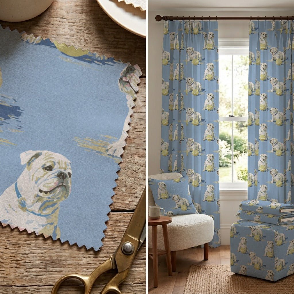Bulldog Go Fetch - Fabric - Linen Rowe