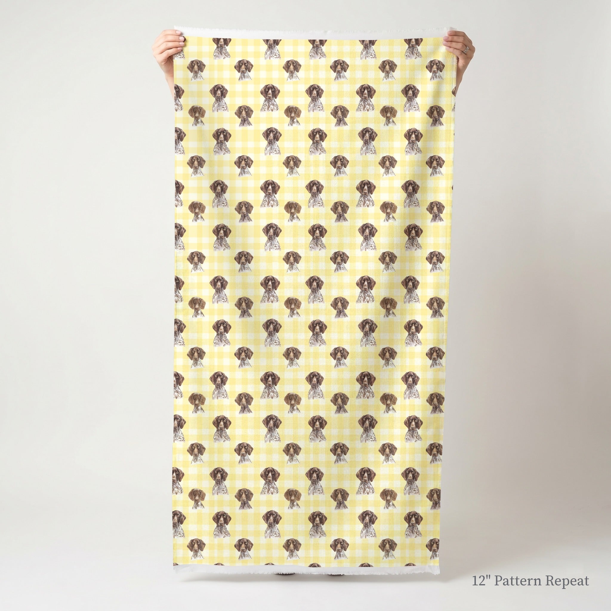 Buttercream Gingham German Shorthair Pointer - Fabric - Linen Rowe