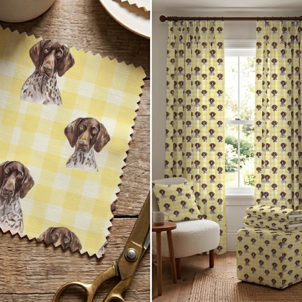 Buttercream Gingham German Shorthair Pointer - Fabric - Linen Rowe