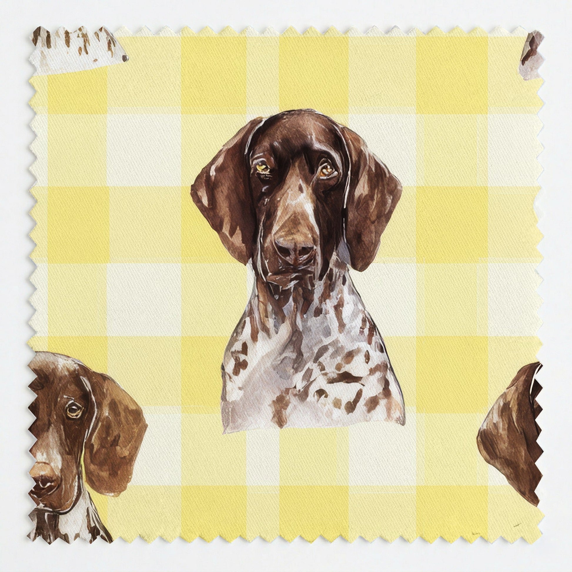 Buttercream Gingham German Shorthair Pointer - Fabric - Linen Rowe