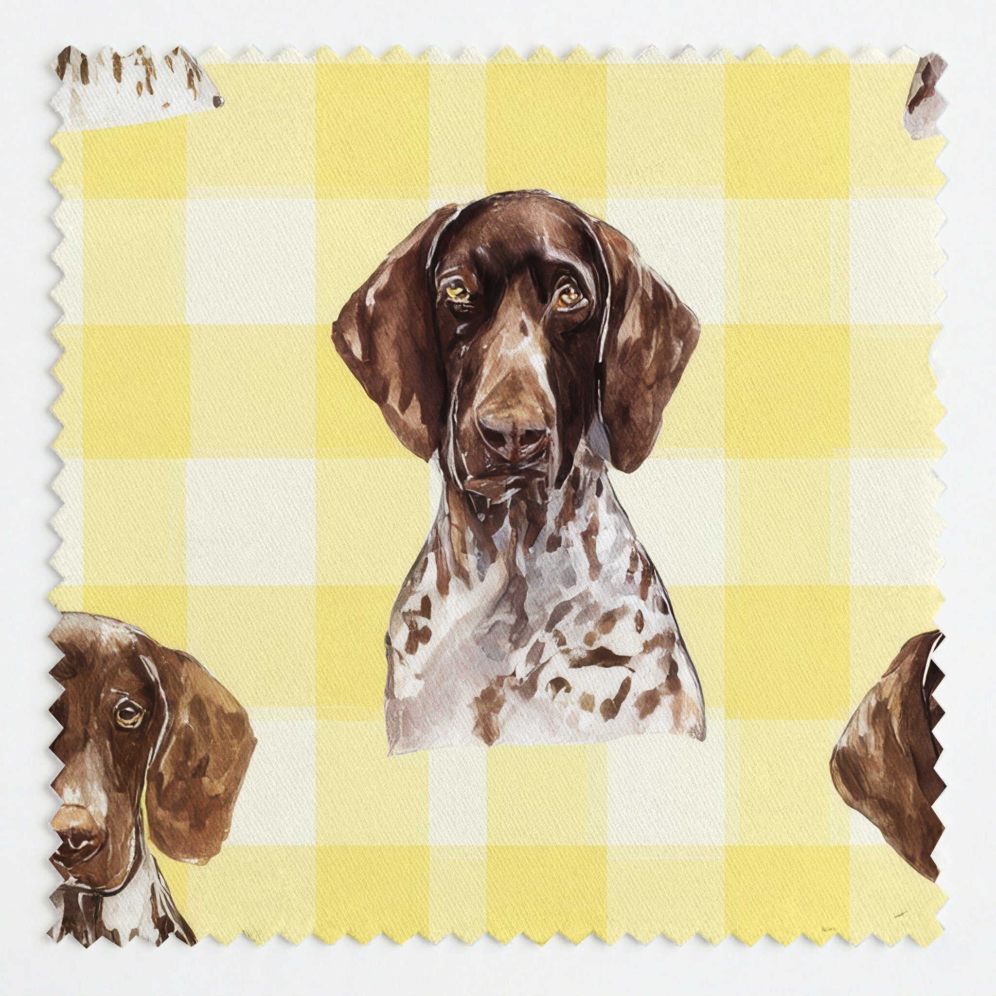 Buttercream Gingham German Shorthair Pointer - Fabric - Linen Rowe