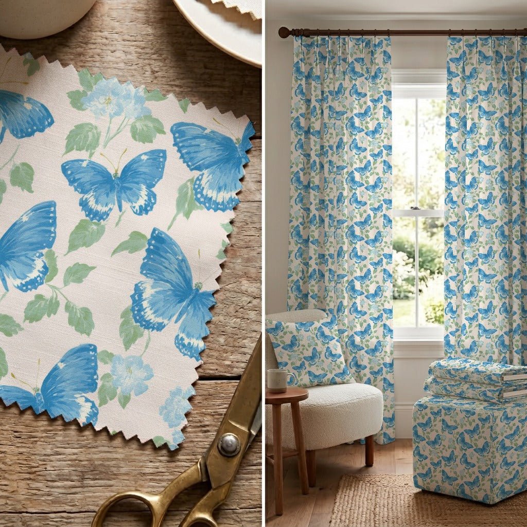 Butterflies in Blue - Fabric - Linen Rowe