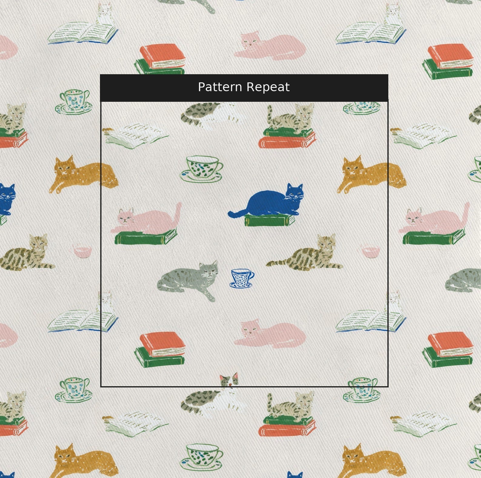 Cafe Kitties - Fabric - Linen Rowe