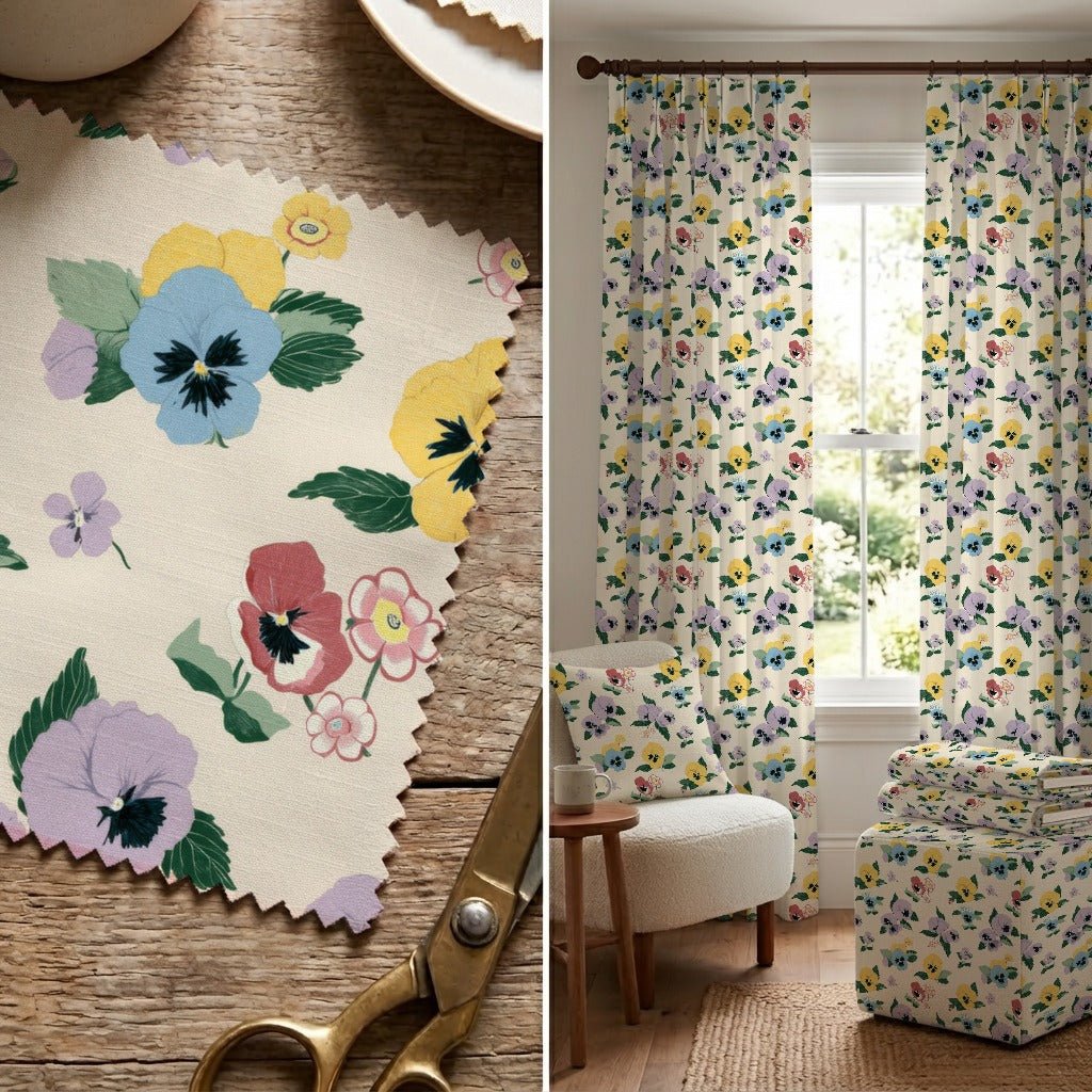 Calderin Pansies - Fabric - Linen Rowe