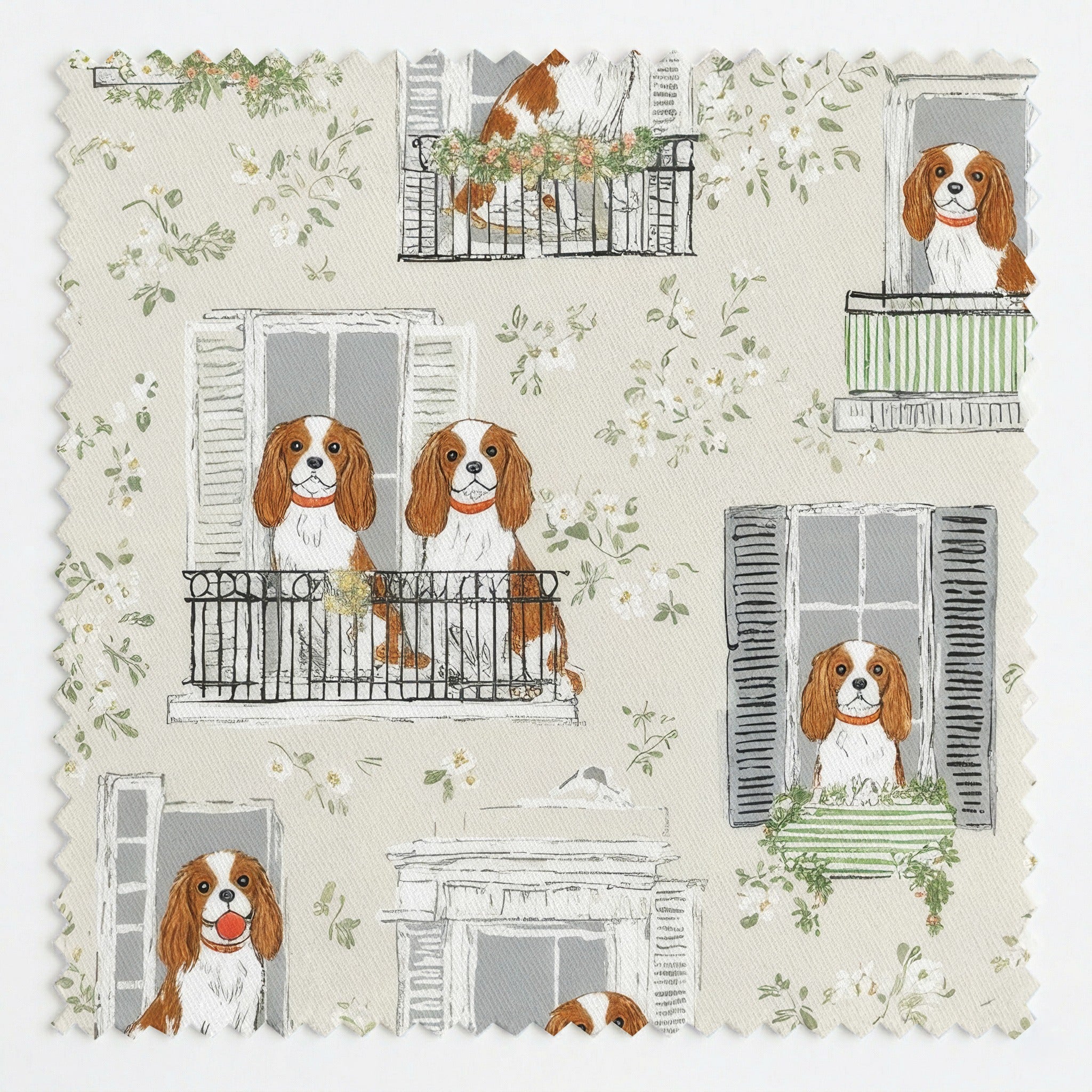 Cavalier King Charles Spaniel In the Window - Fabric - Linen Rowe
