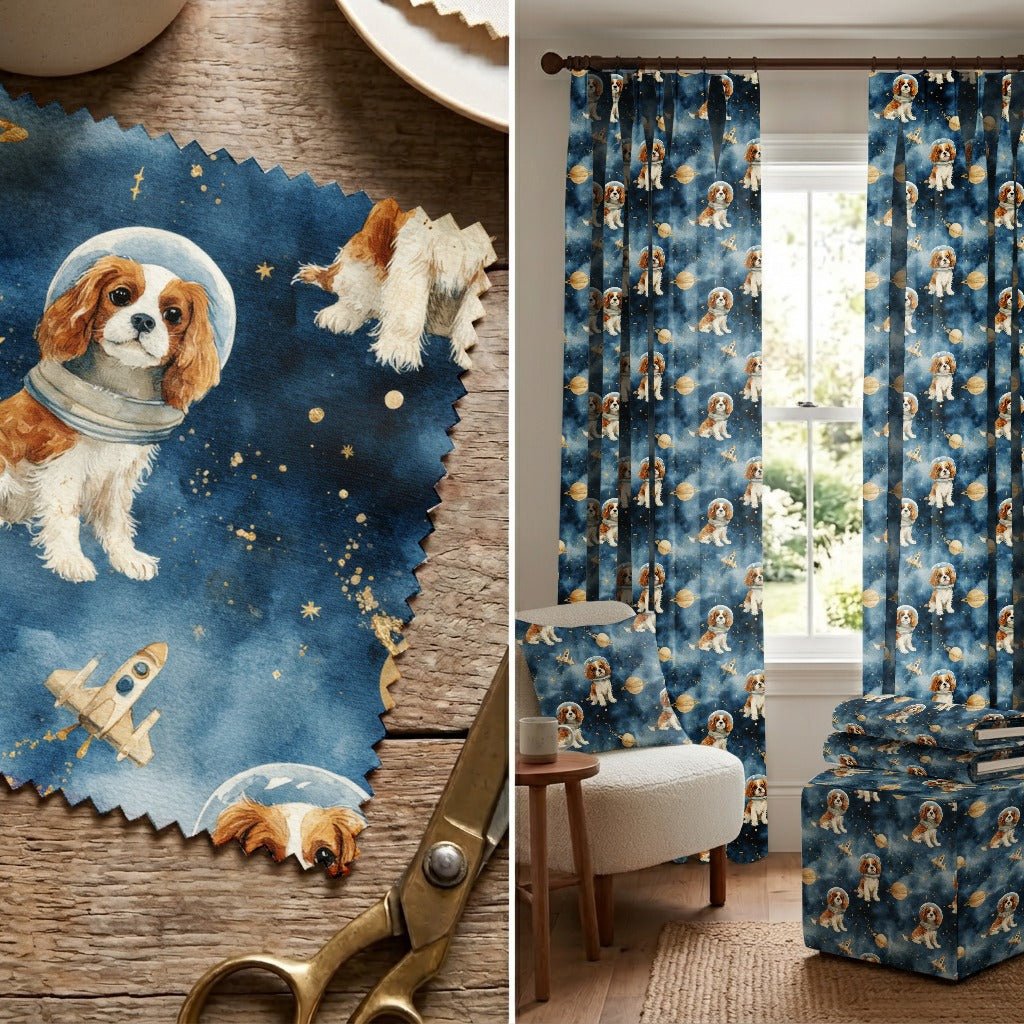 Cavalier King Charles Spaniel Outer Space - Fabric - Linen Rowe