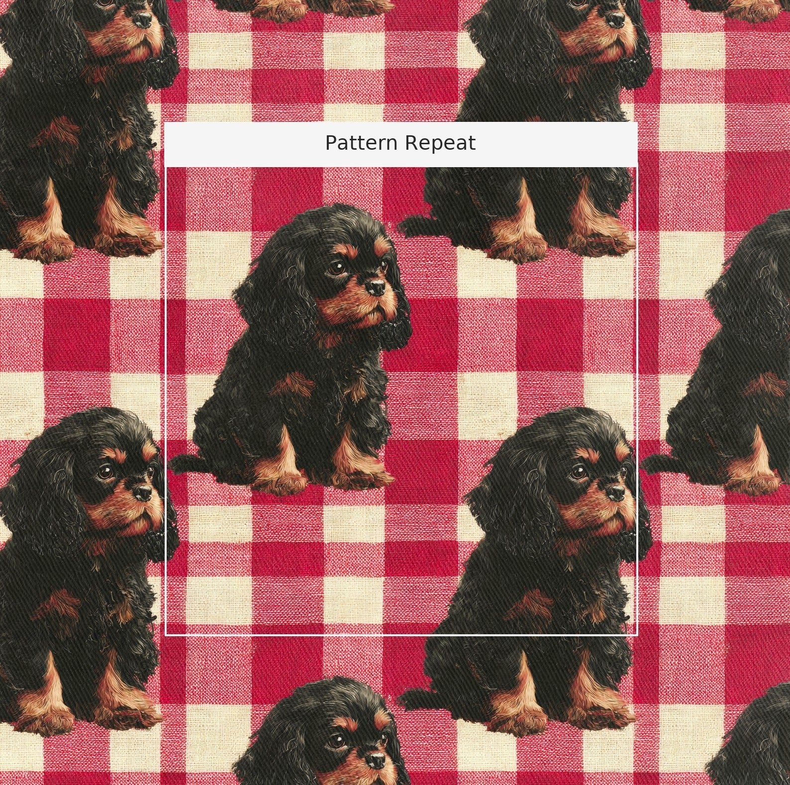 Cavalier King Charles Spaniel Picnic Gingham - Fabric - Linen Rowe