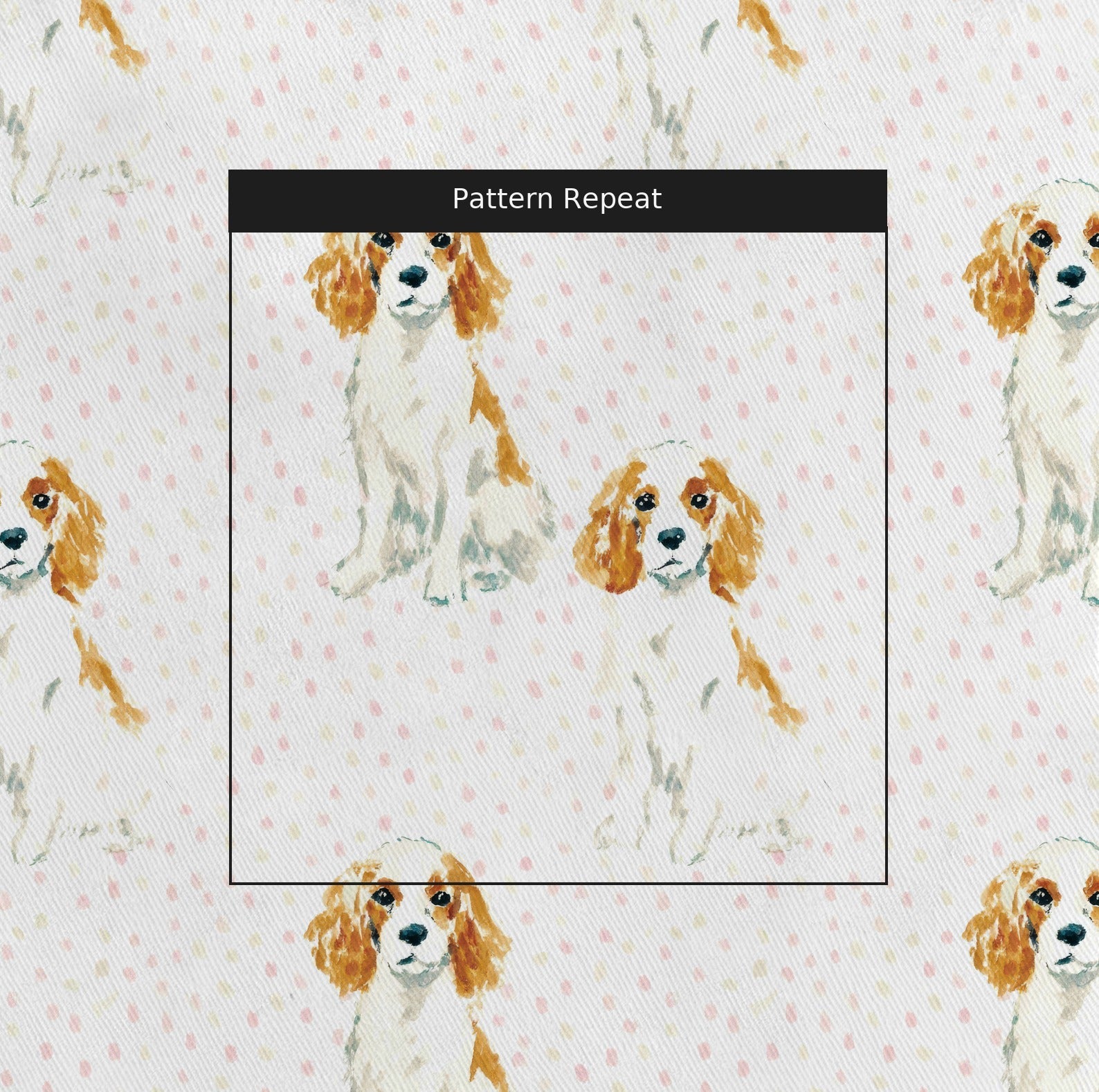 Cavalier Spaniel Dots - Fabric - Linen Rowe