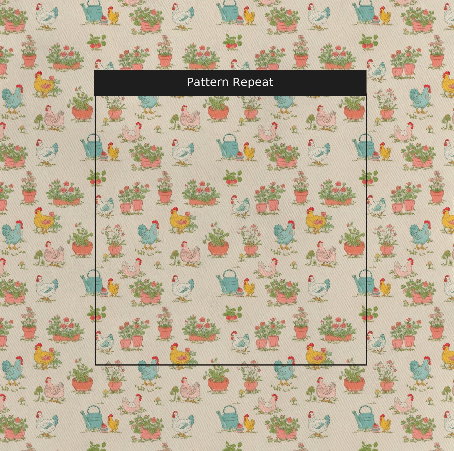 Chickens in the Garden - Fabric - Linen Rowe