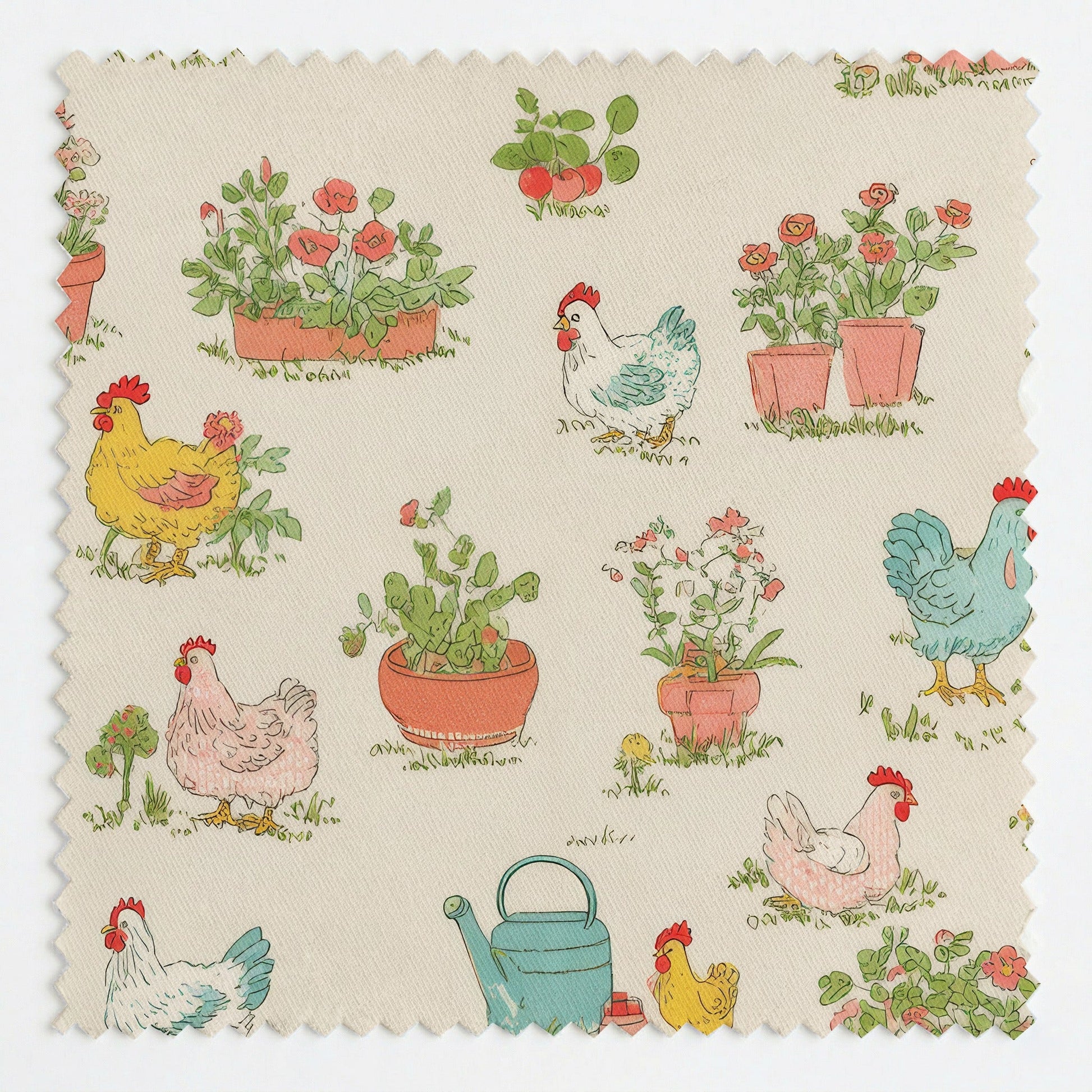 Chickens in the Garden - Fabric - Linen Rowe