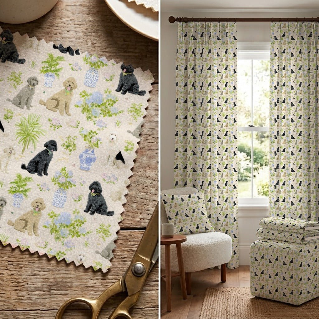 Chinoiserie Dogs - Fabric - Linen Rowe