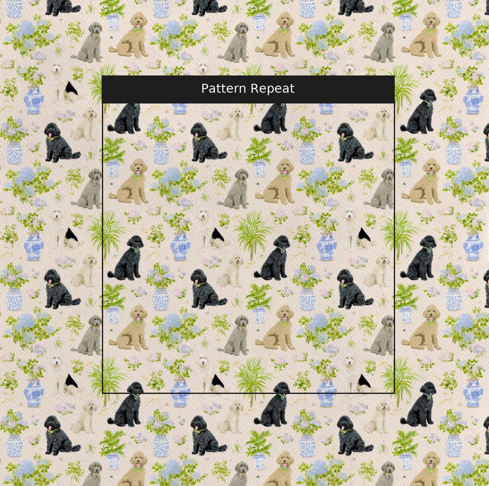 Chinoiserie Dogs - Fabric - Linen Rowe