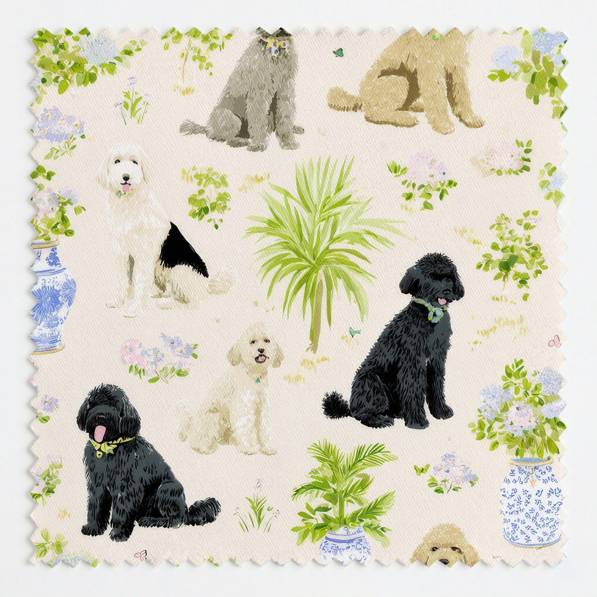 Chinoiserie Dogs - Fabric - Linen Rowe