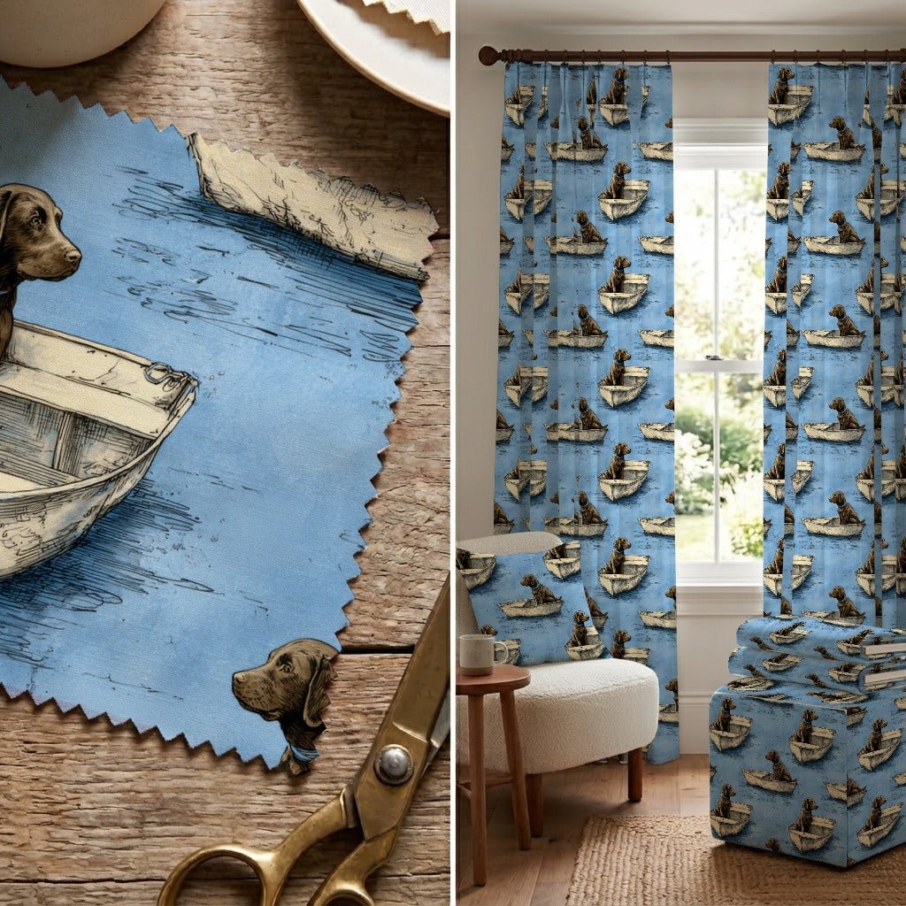 Chocolate Lab Boat Day - Fabric - Linen Rowe
