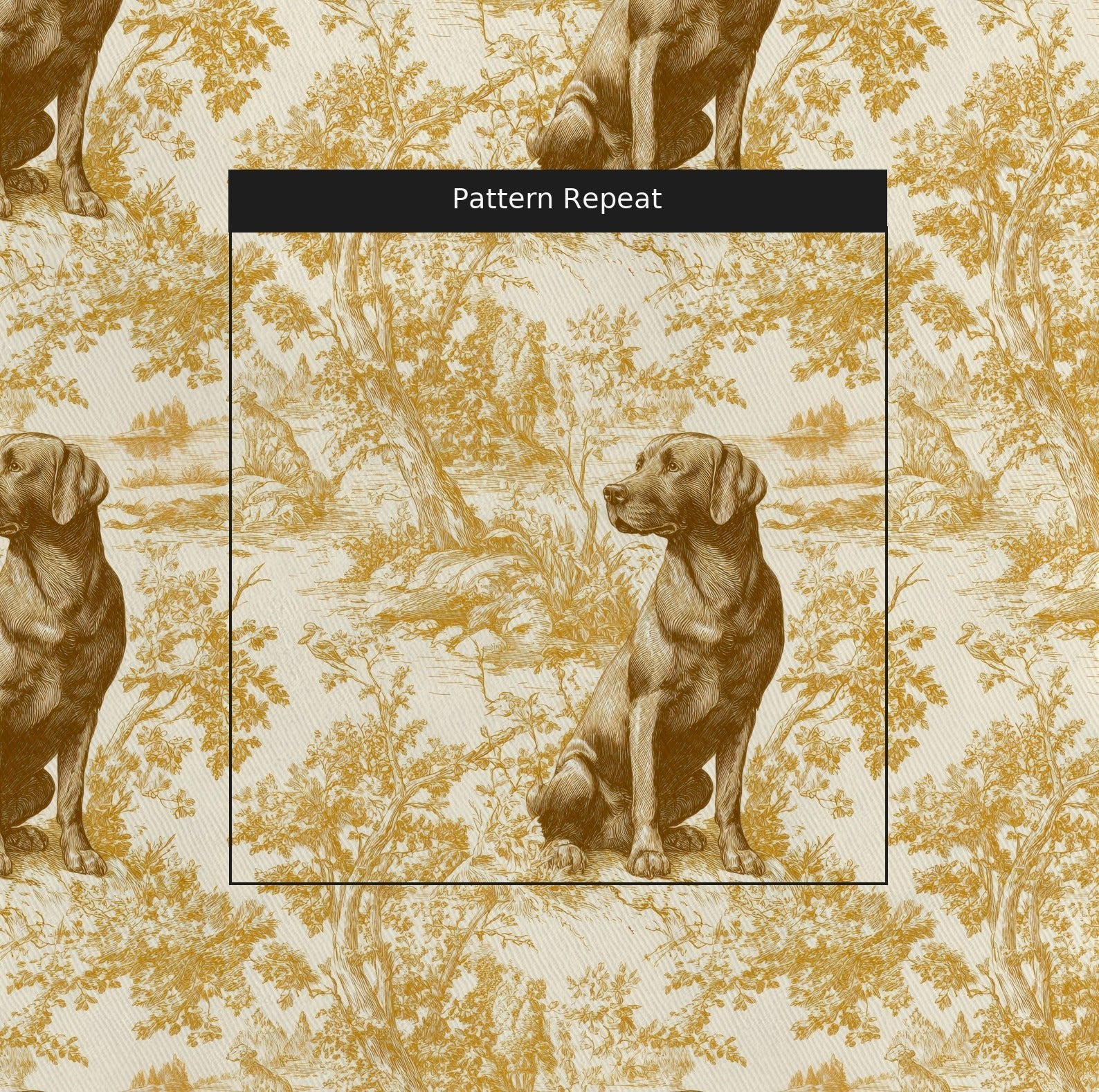 Chocolate Lab Country Toile - Fabric - Linen Rowe
