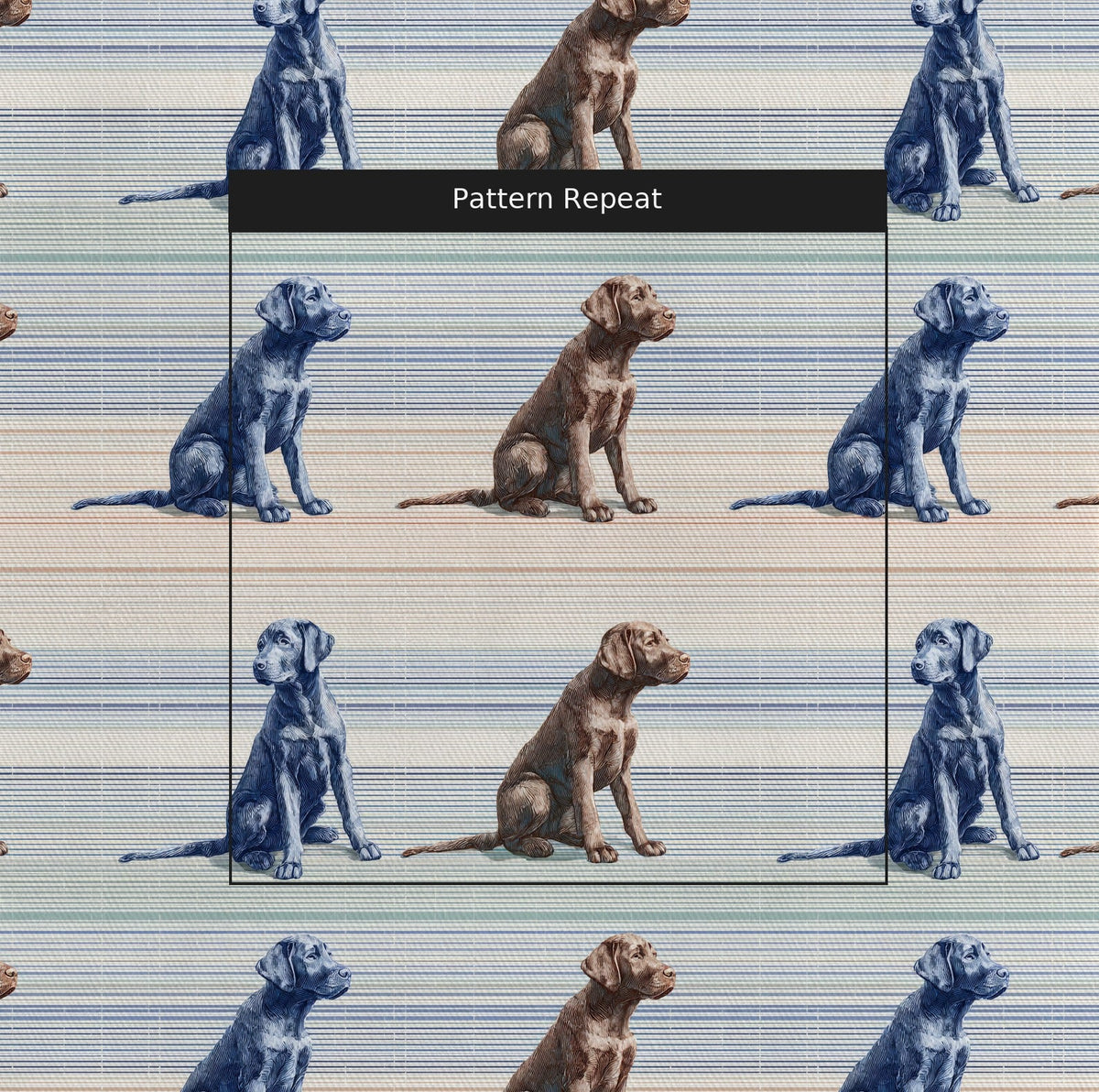 Chocolate Lab Pastel Stripes - Fabric - Linen Rowe