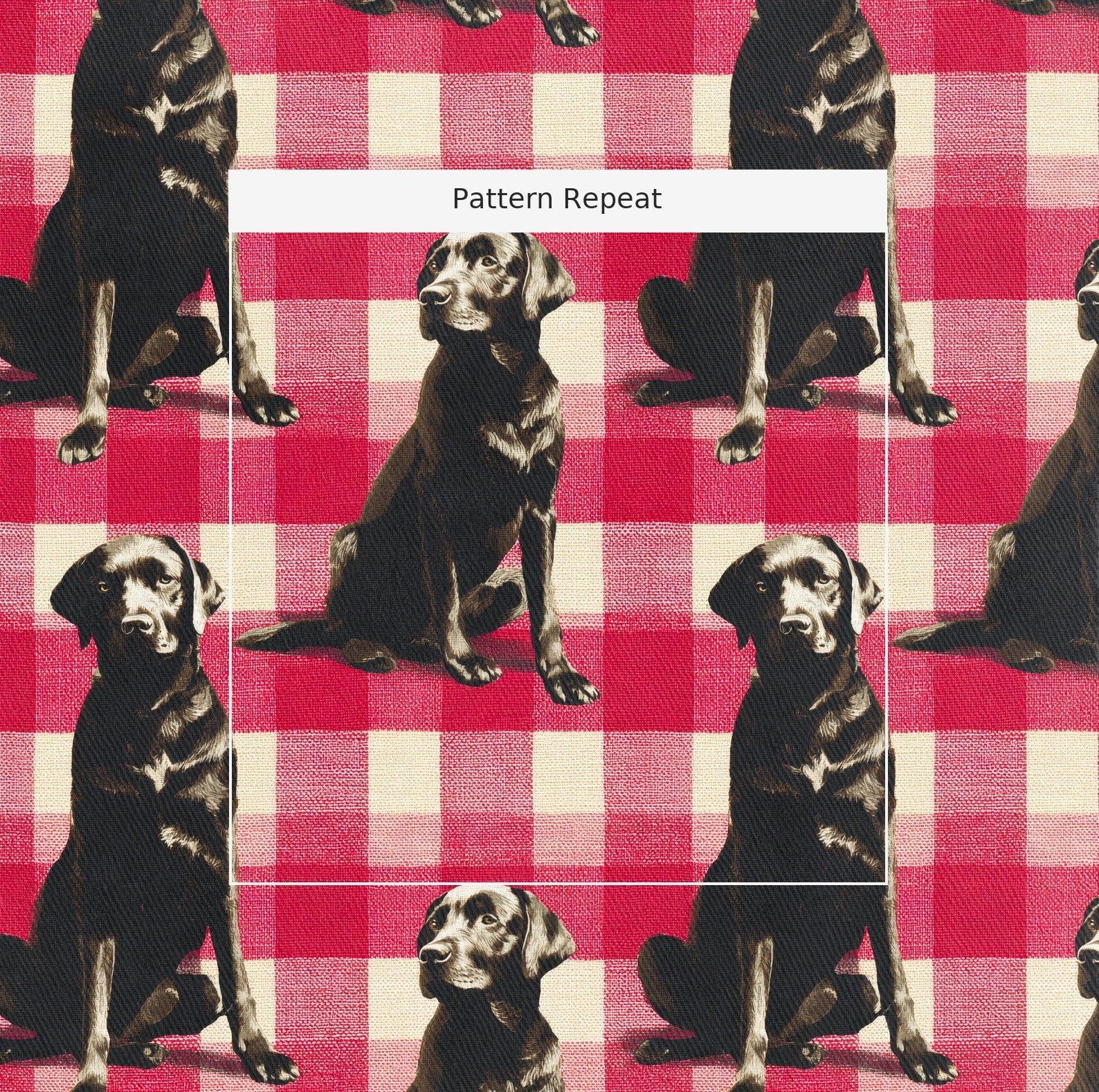 Chocolate Lab Picnic Gingham - Fabric - Linen Rowe