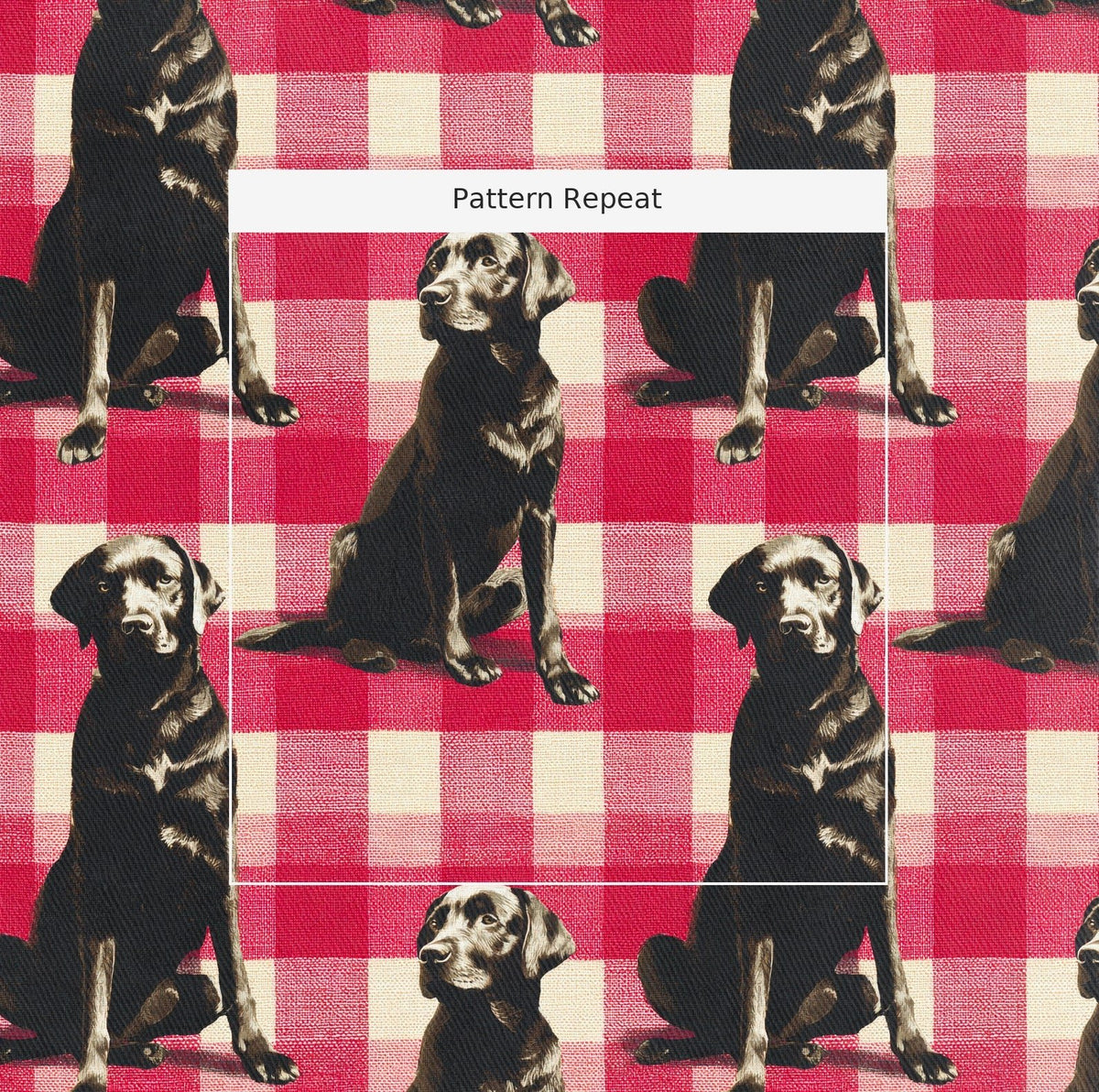 Chocolate Lab Picnic Gingham - Fabric - Linen Rowe