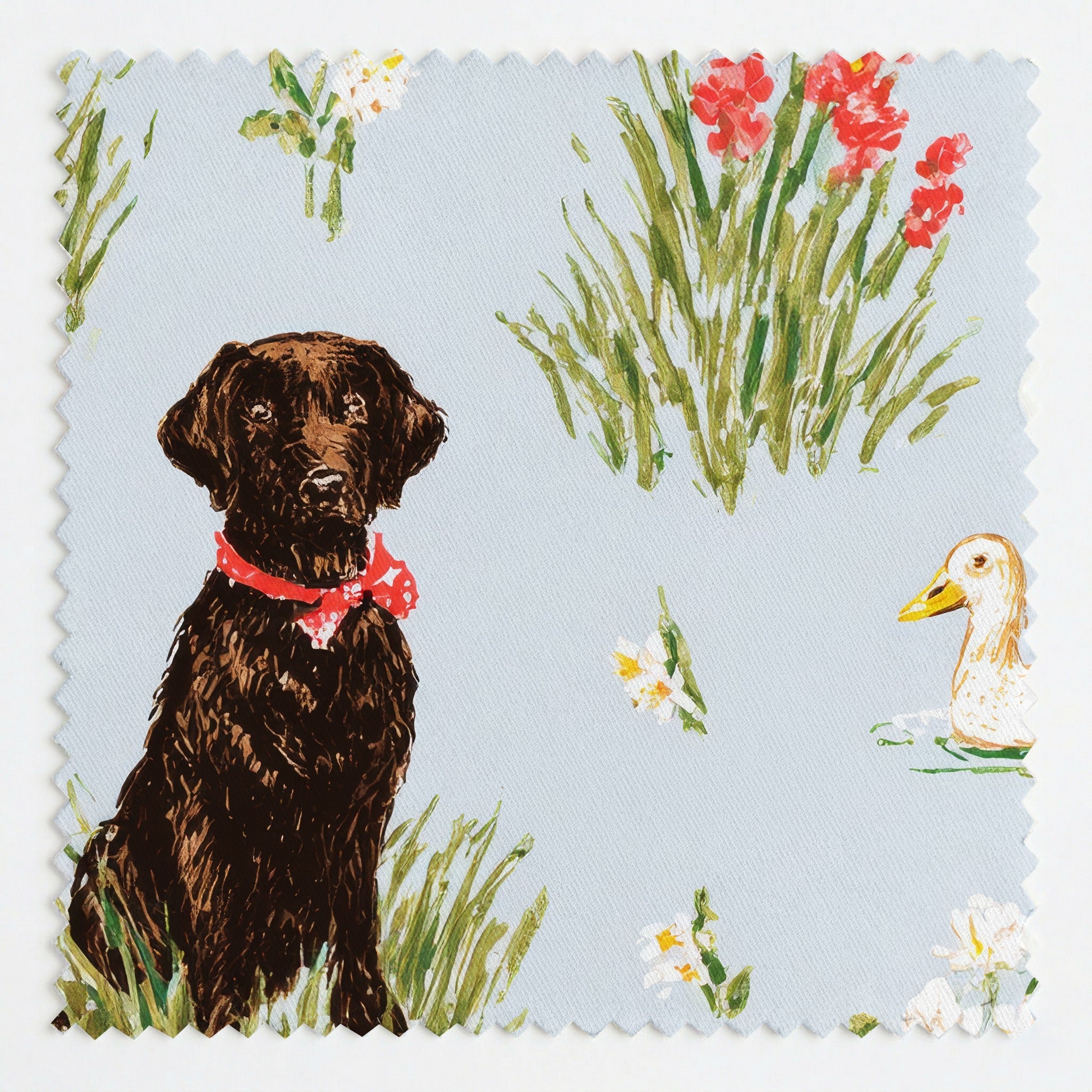 Chocolate Lab Pond - Fabric - Linen Rowe