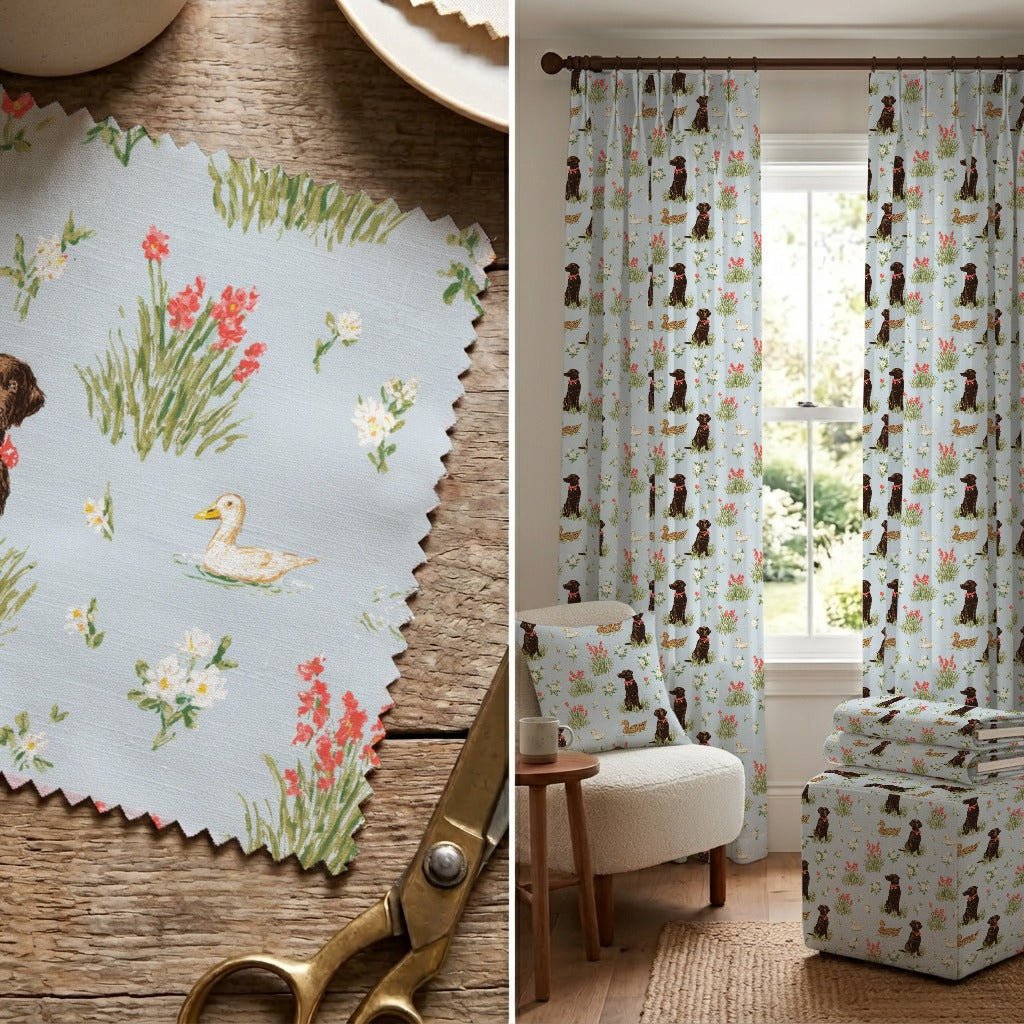 Chocolate Lab Pond - Fabric - Linen Rowe
