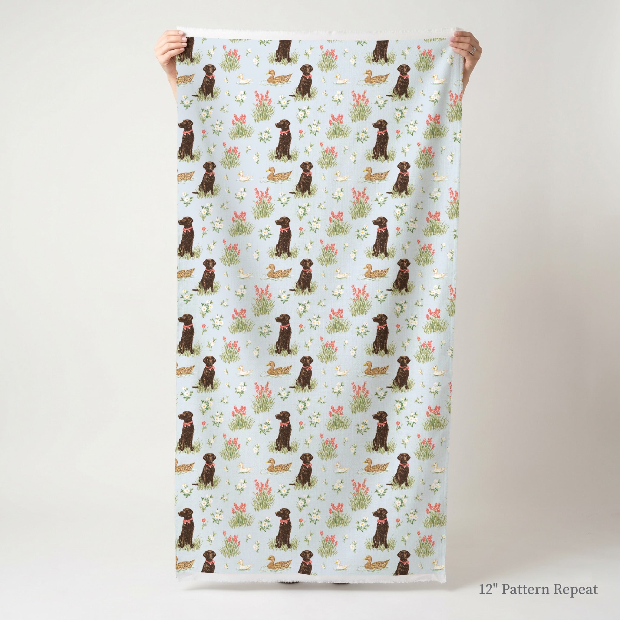 Chocolate Lab Pond - Fabric - Linen Rowe