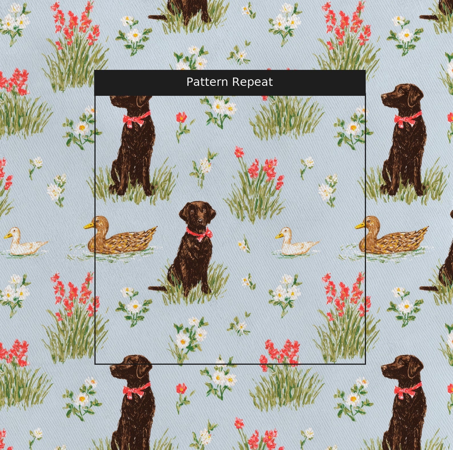 Chocolate Lab Pond - Fabric - Linen Rowe