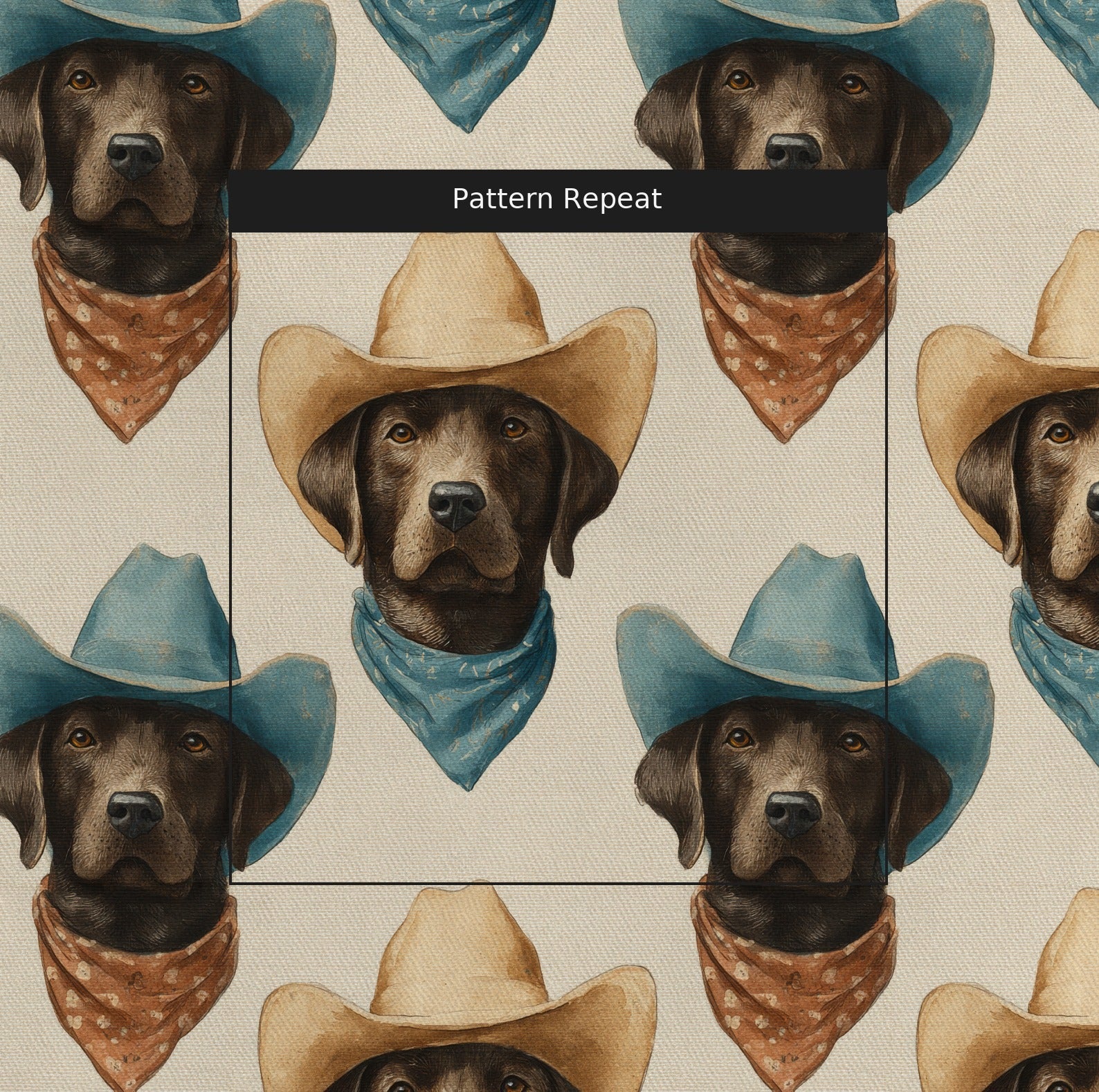 Chocolate Lab Rodeo - Fabric - Linen Rowe