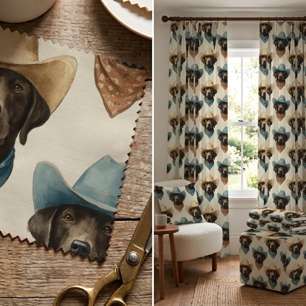 Chocolate Lab Rodeo - Fabric - Linen Rowe