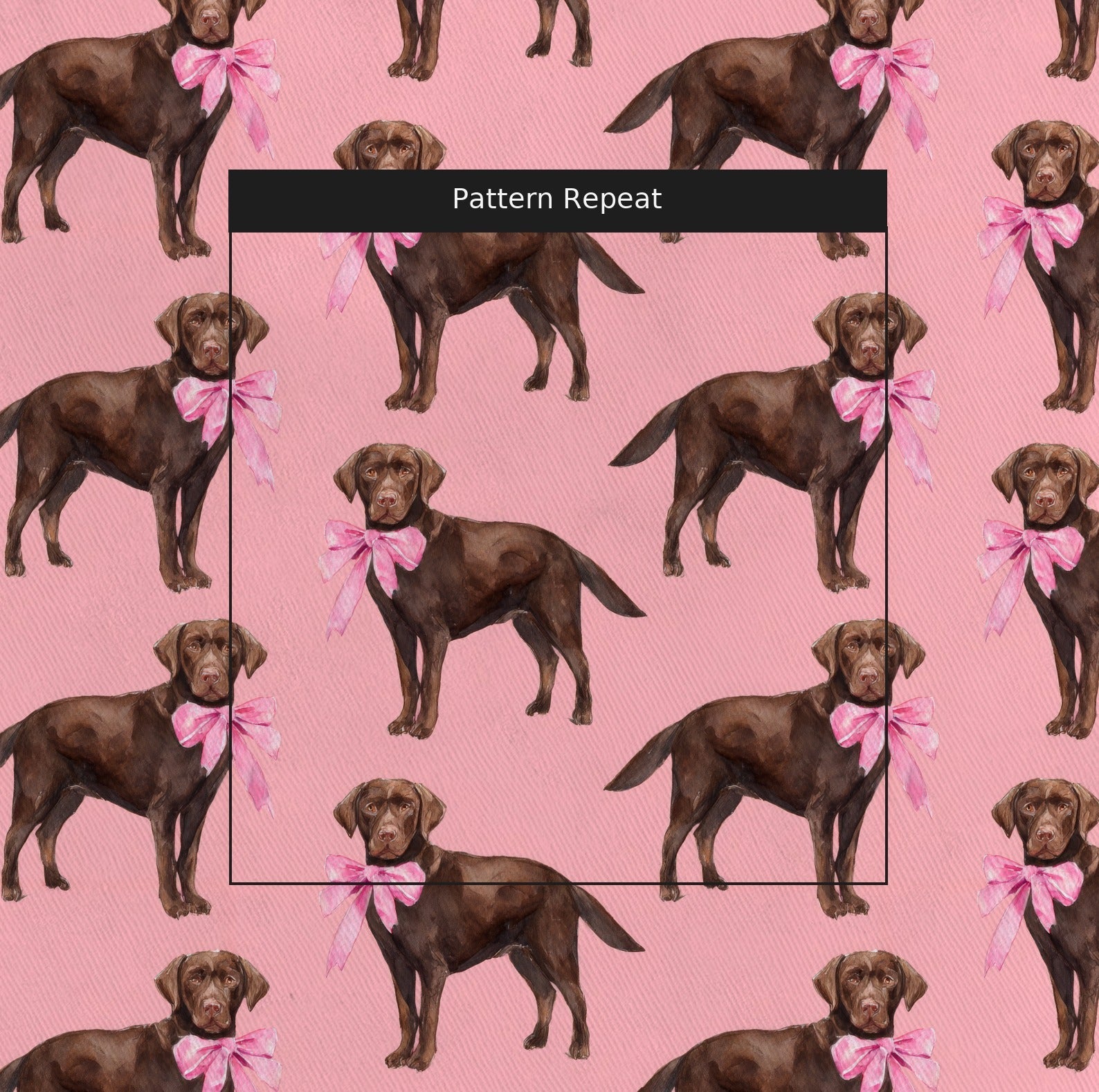 Chocolate Labs in Pink Bows - Fabric - Linen Rowe
