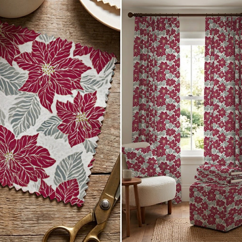 Christmas Poinsettas - Fabric - Linen Rowe