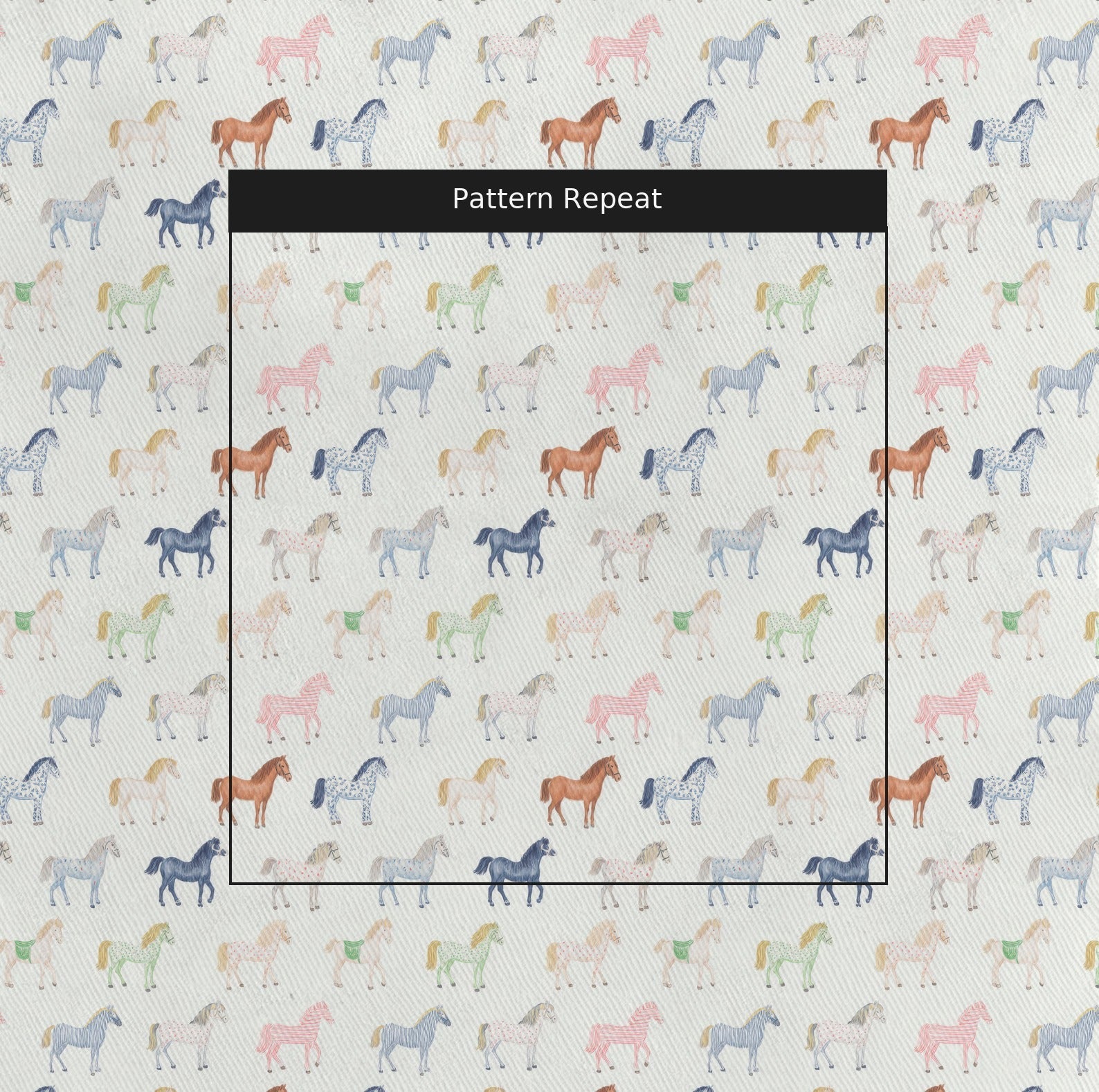 Colorful Horses - Fabric - Linen Rowe