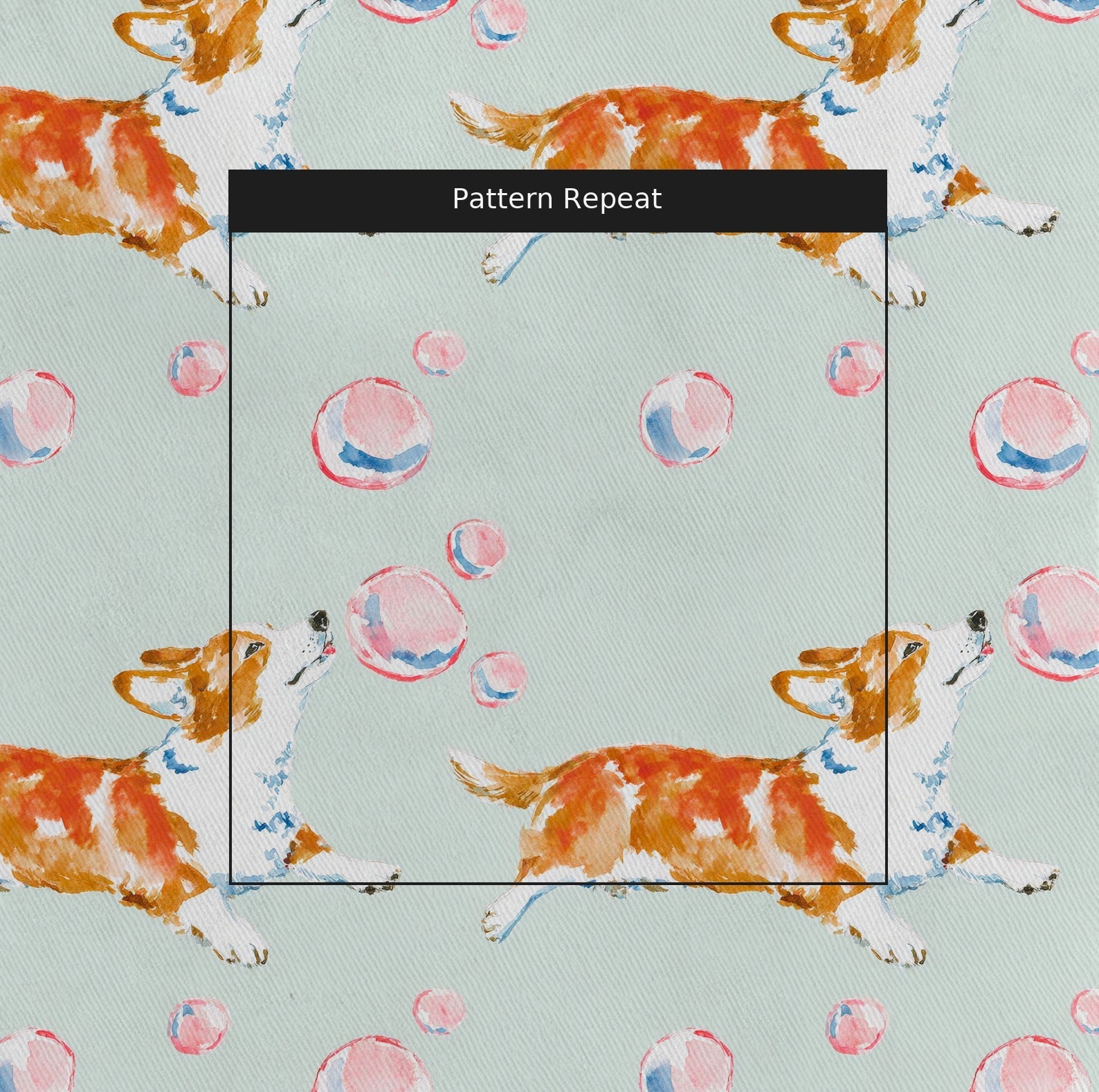 Corgi And Bubbles - Fabric - Linen Rowe