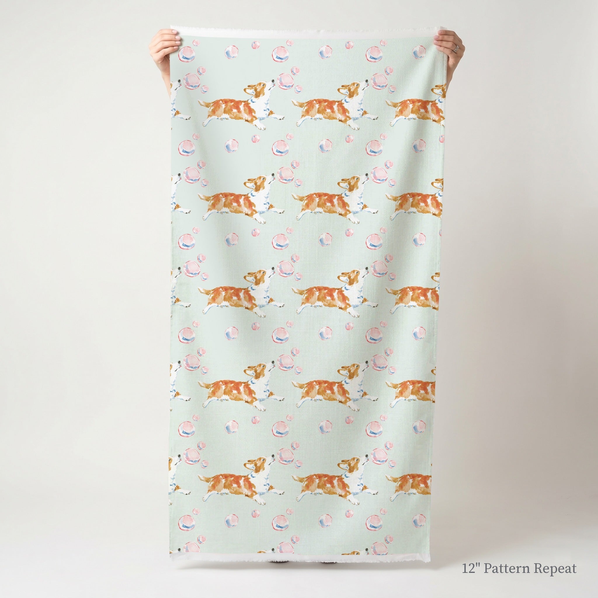 Corgi And Bubbles - Fabric - Linen Rowe