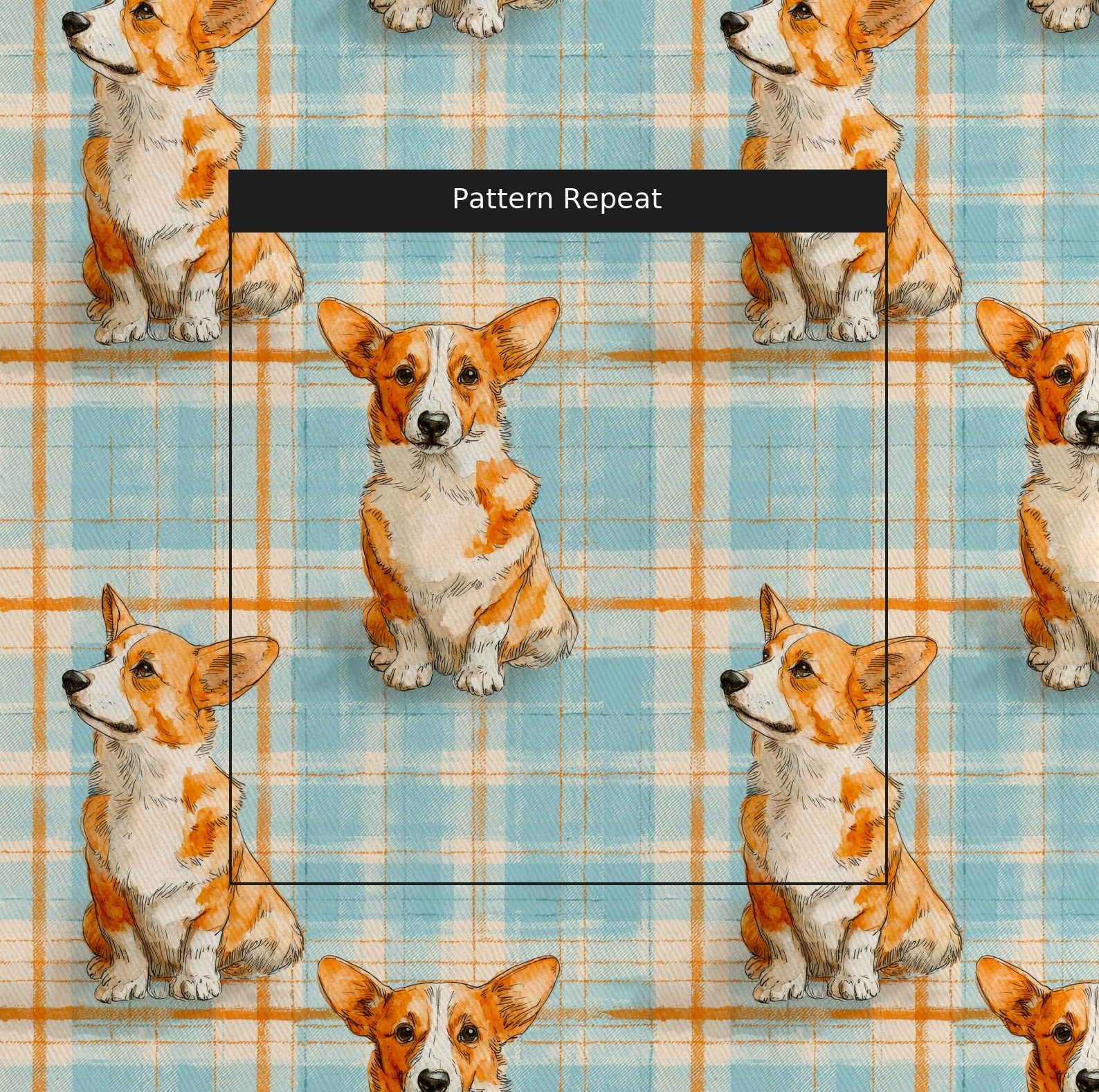 Corgi Cottage Plaid - Fabric - Linen Rowe