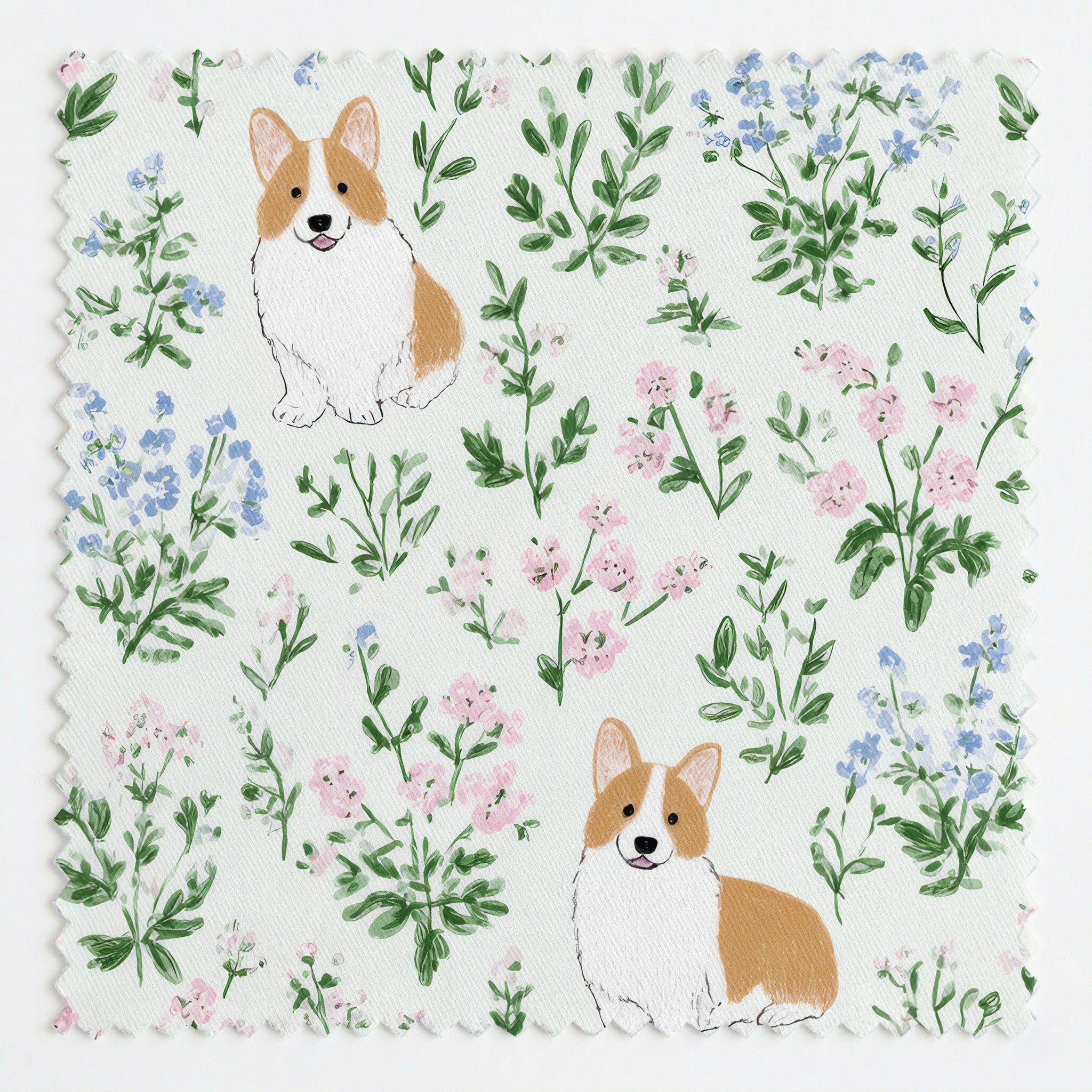 Corgi Florals - Fabric - Linen Rowe