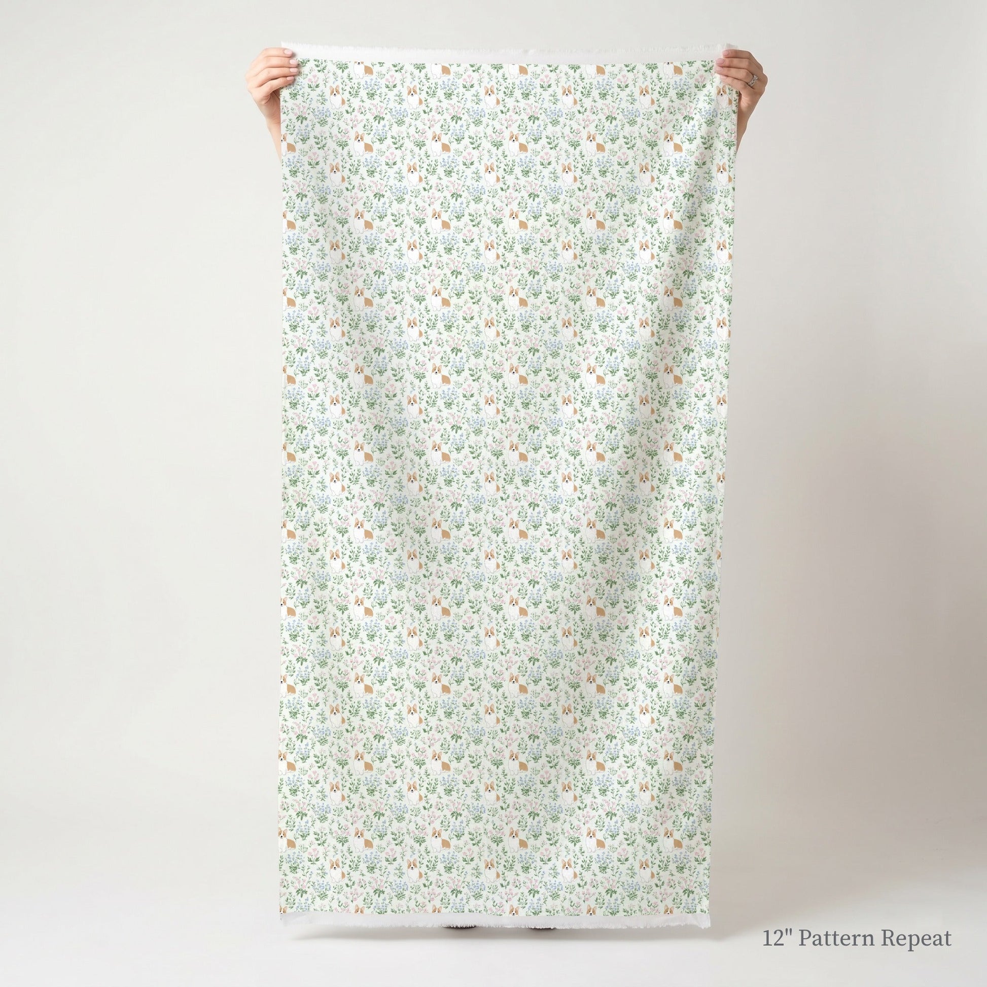 Corgi Florals - Fabric - Linen Rowe