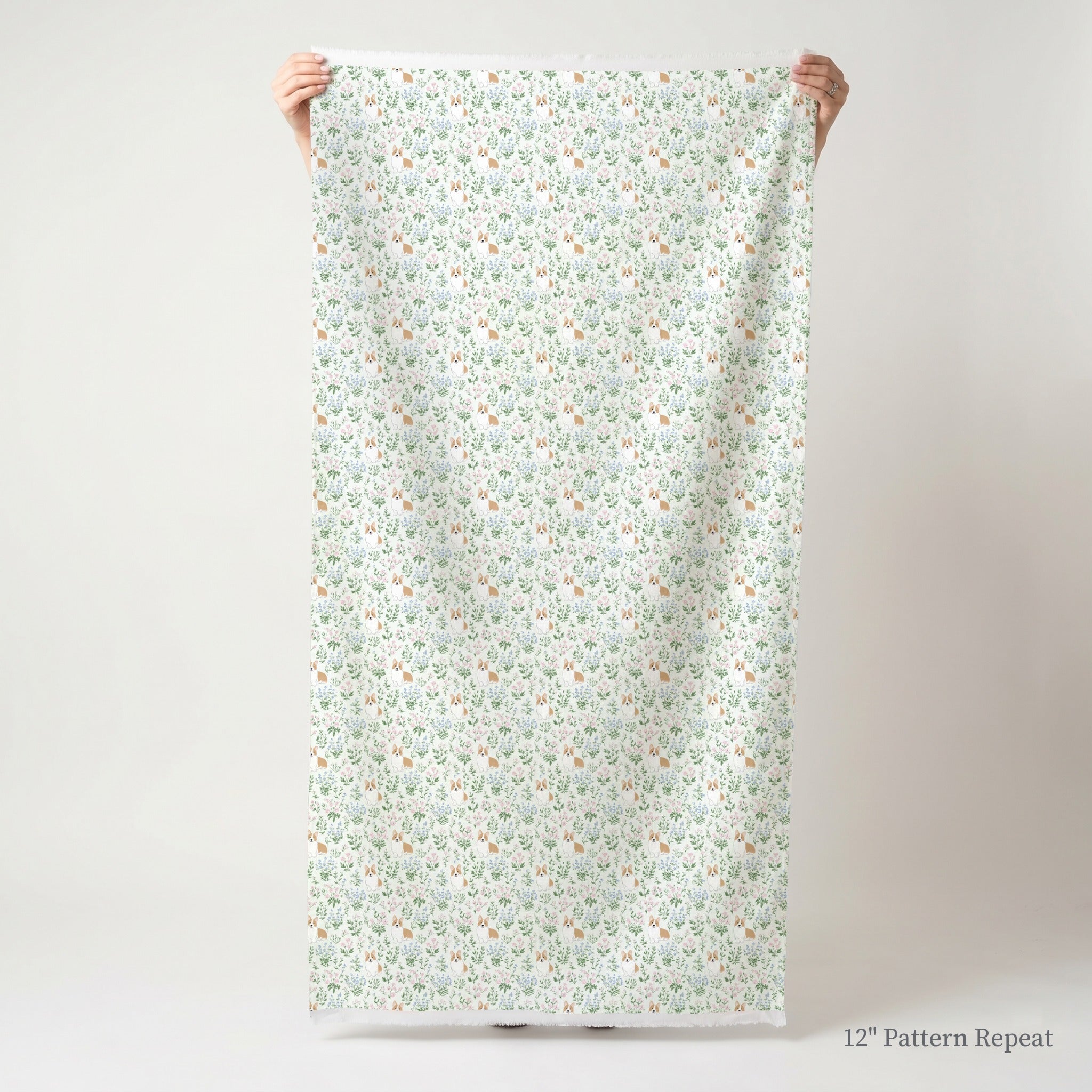Corgi Florals - Fabric - Linen Rowe