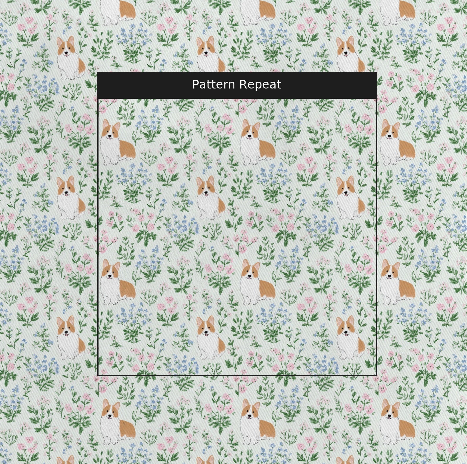Corgi Florals - Fabric - Linen Rowe