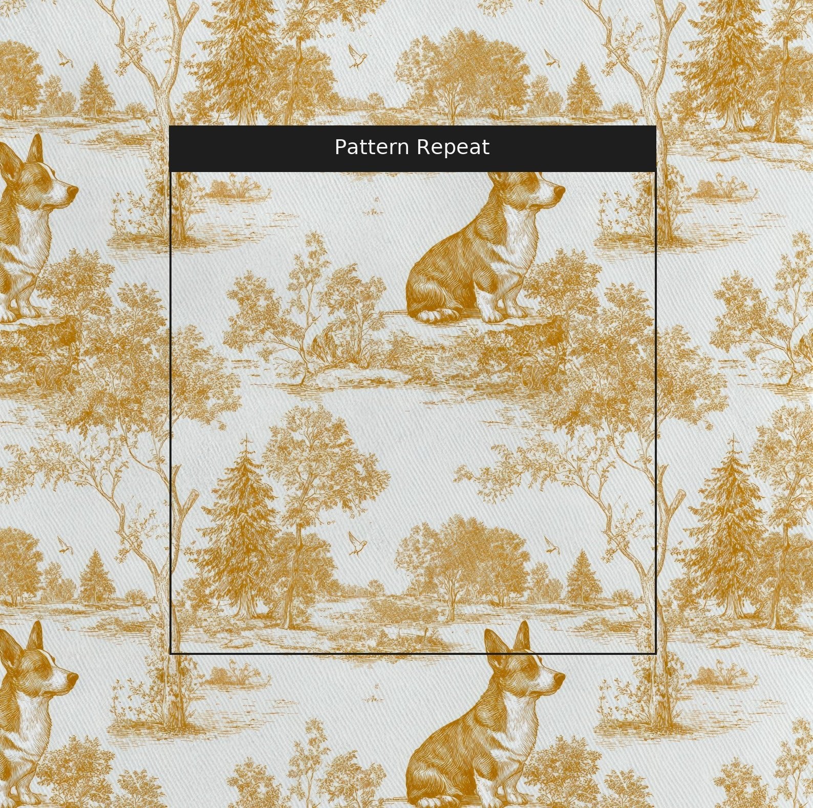 Corgi Forest Toile - Fabric - Linen Rowe