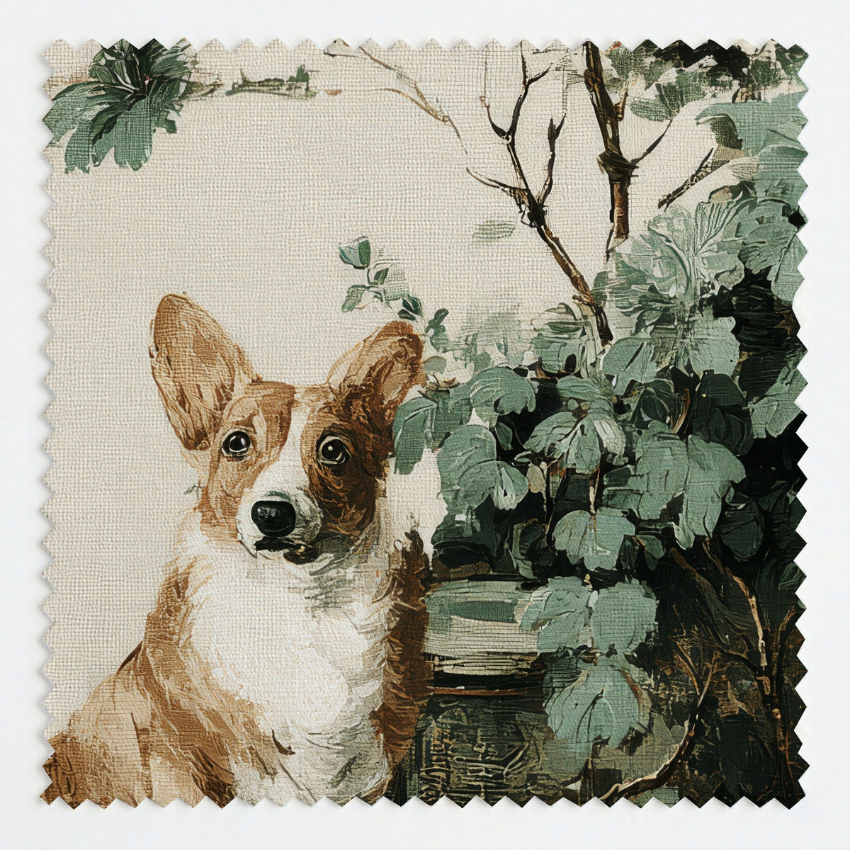Corgi Garden Toile - Fabric - Linen Rowe