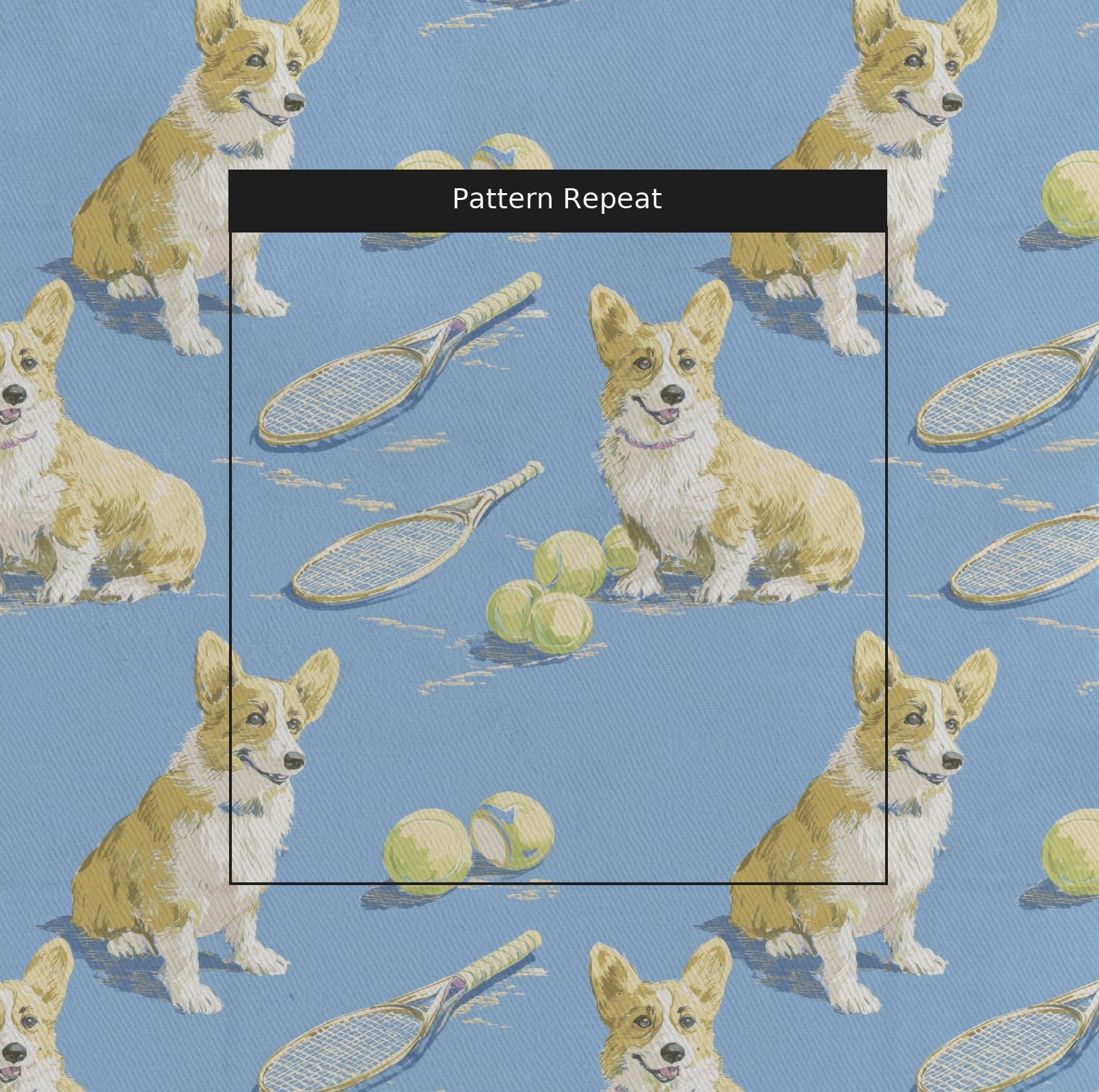 Corgi Go Fetch - Fabric - Linen Rowe