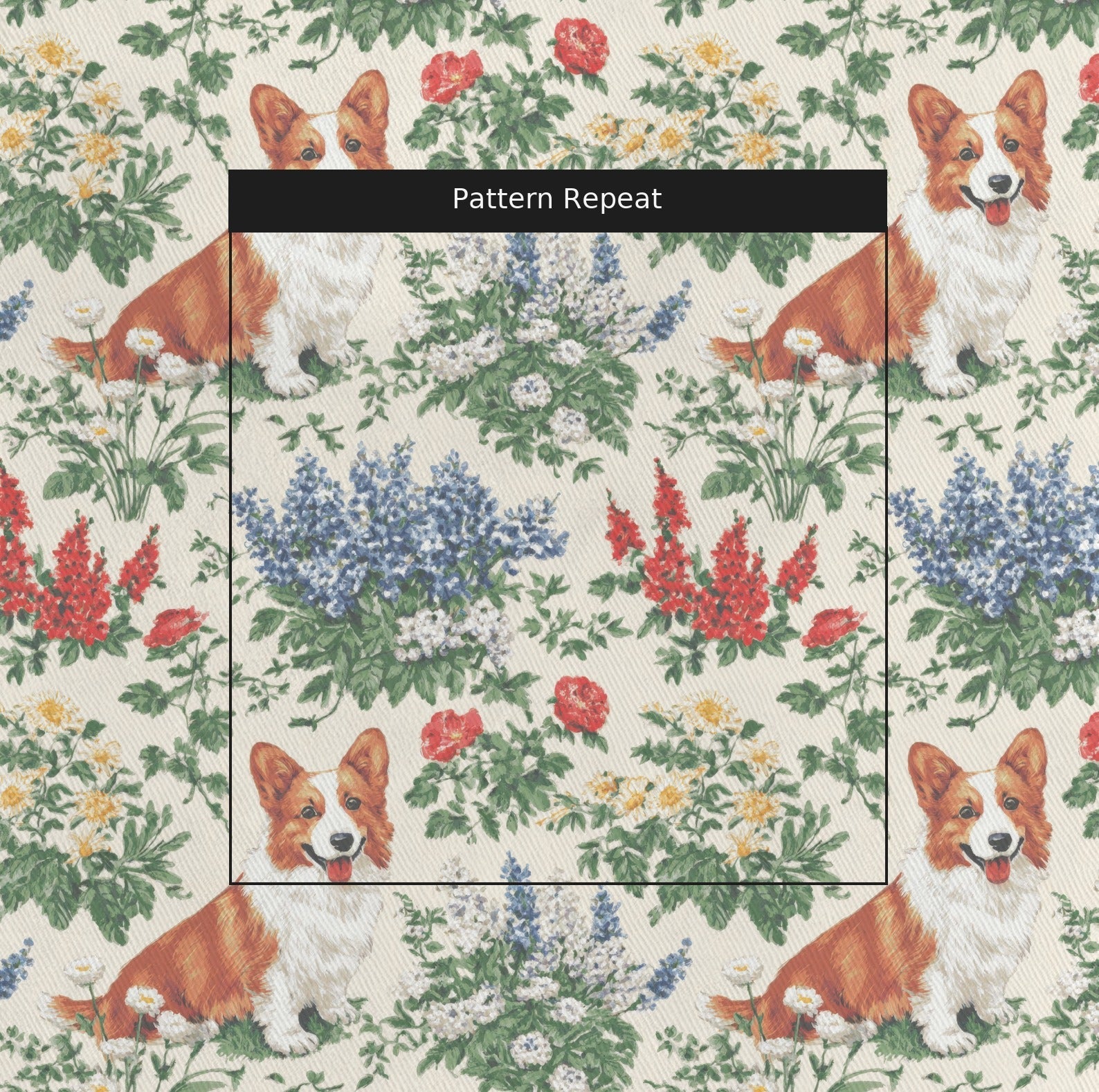Corgi Spring Garden - Fabric - Linen Rowe