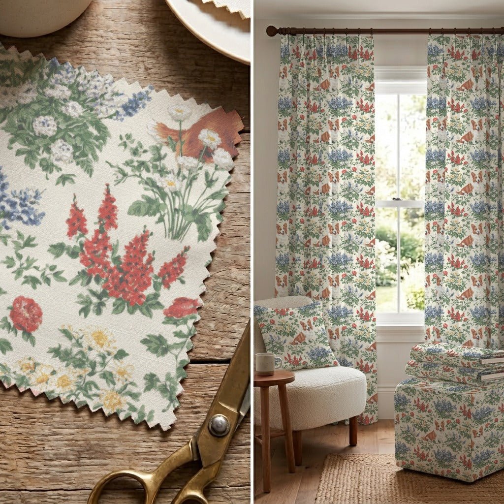 Corgi Spring Garden - Fabric - Linen Rowe
