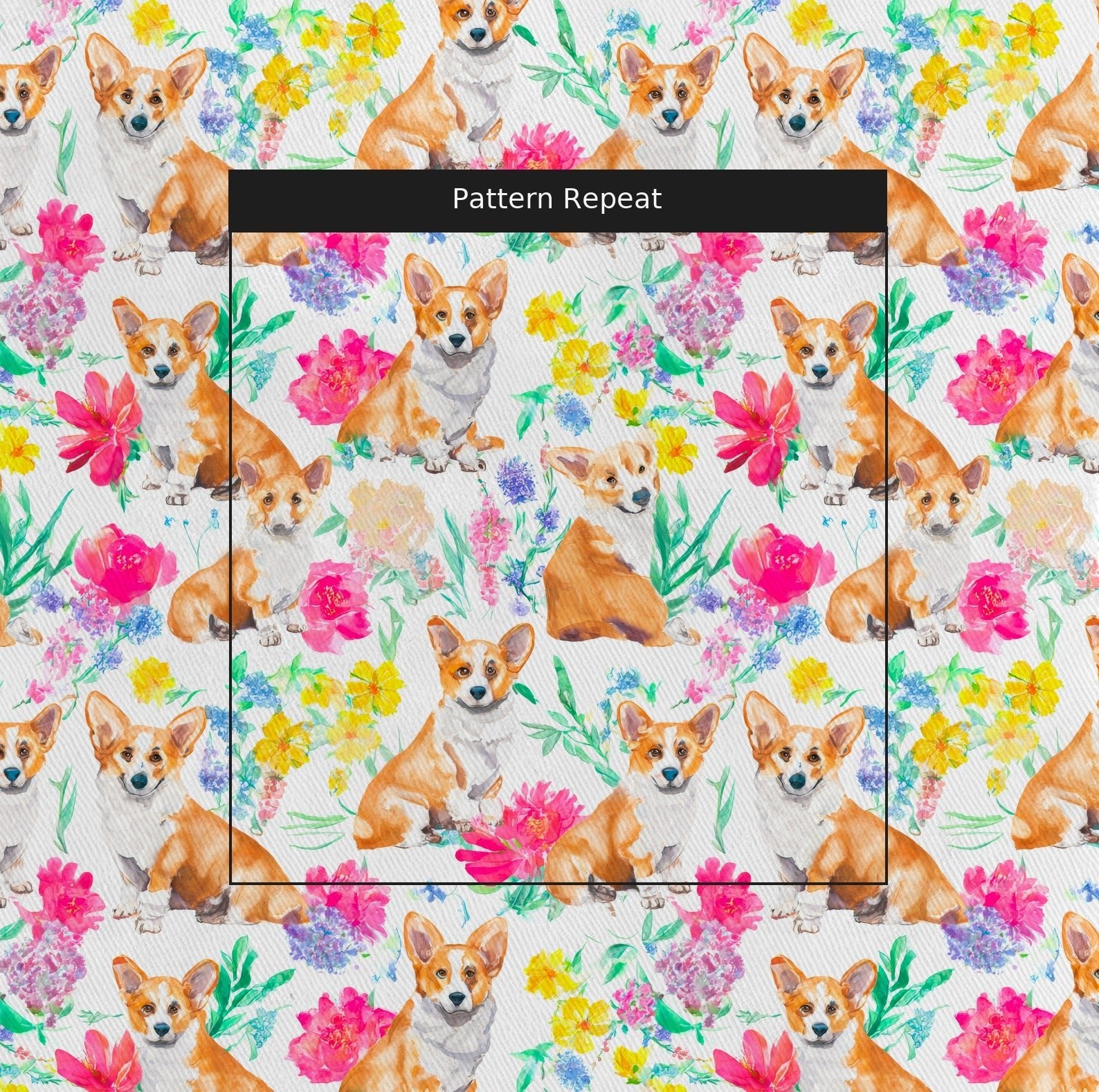 Corgi Vibrant Florals - Fabric - Linen Rowe