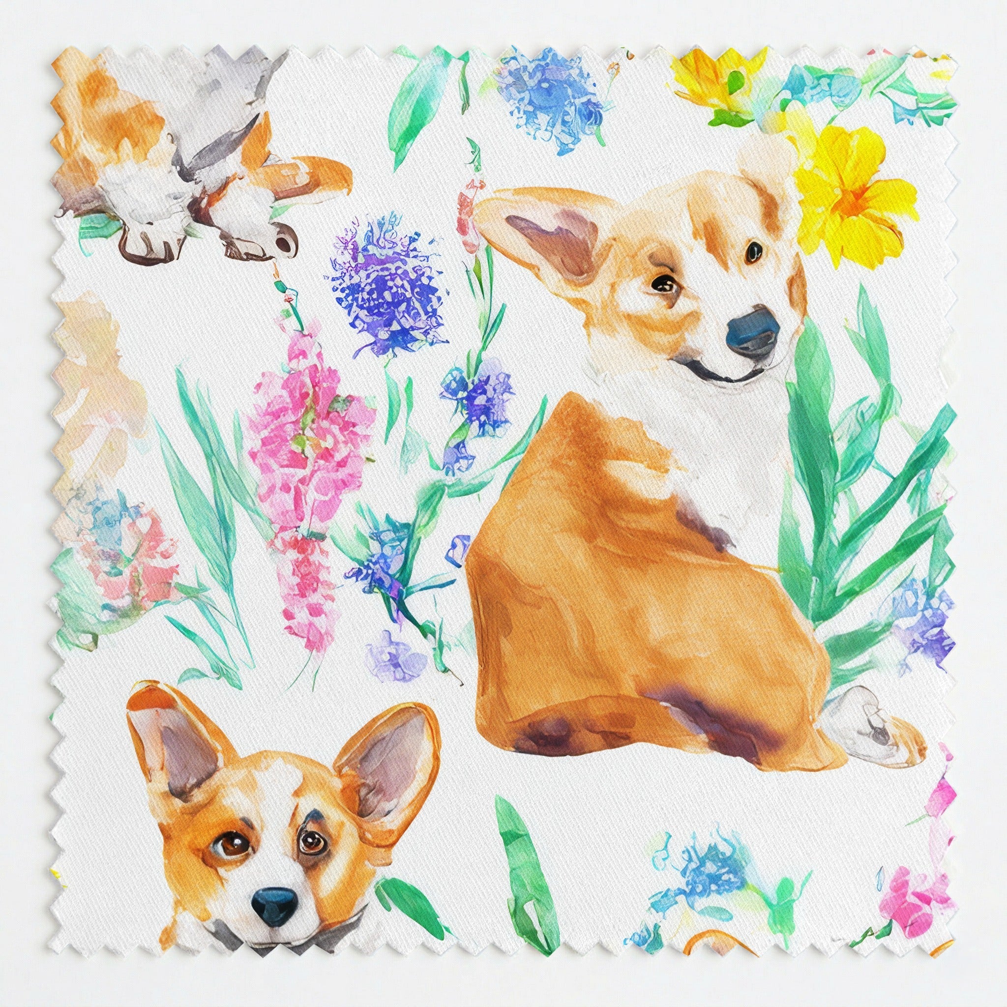 Corgi Vibrant Florals - Fabric - Linen Rowe