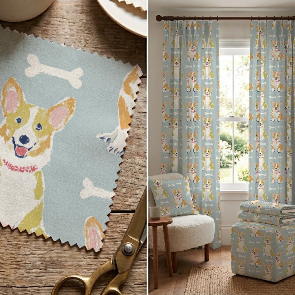 Corgis And Bones - Fabric - Linen Rowe