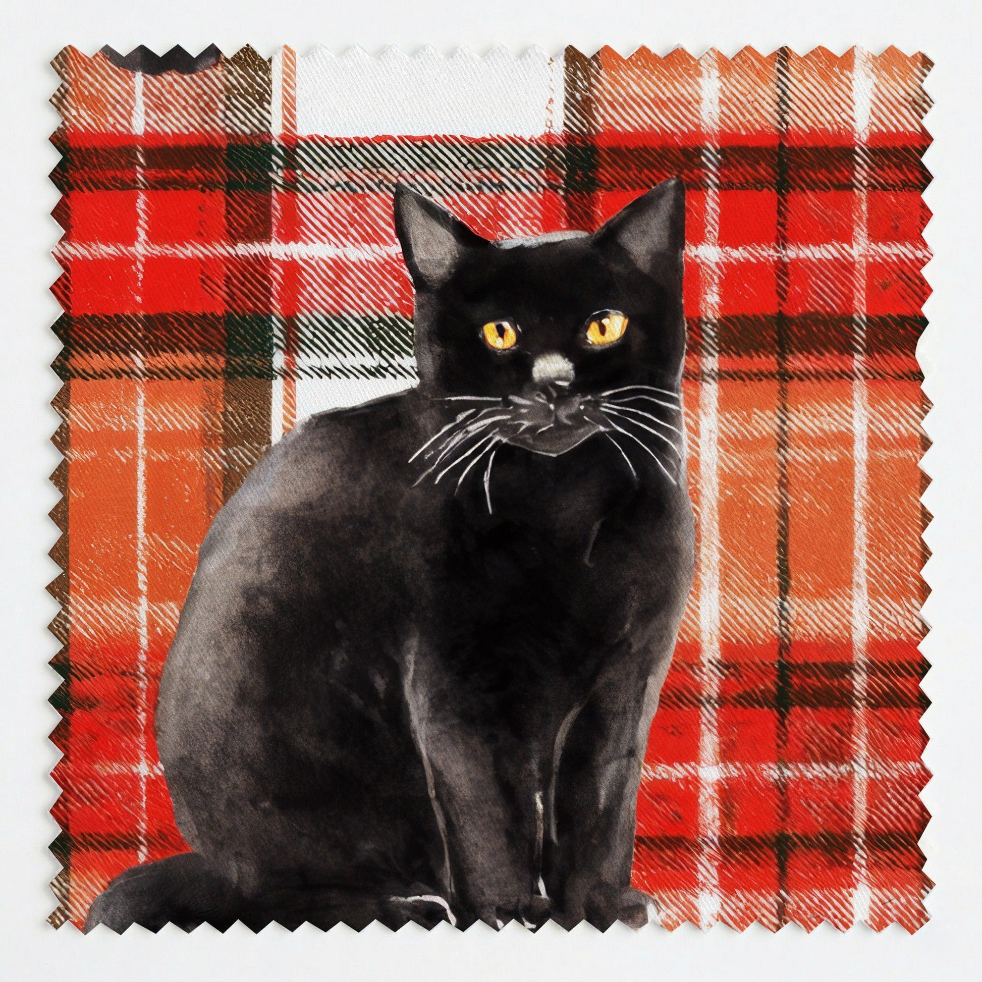 Crimson Plaid Black Cats - Fabric - Linen Rowe
