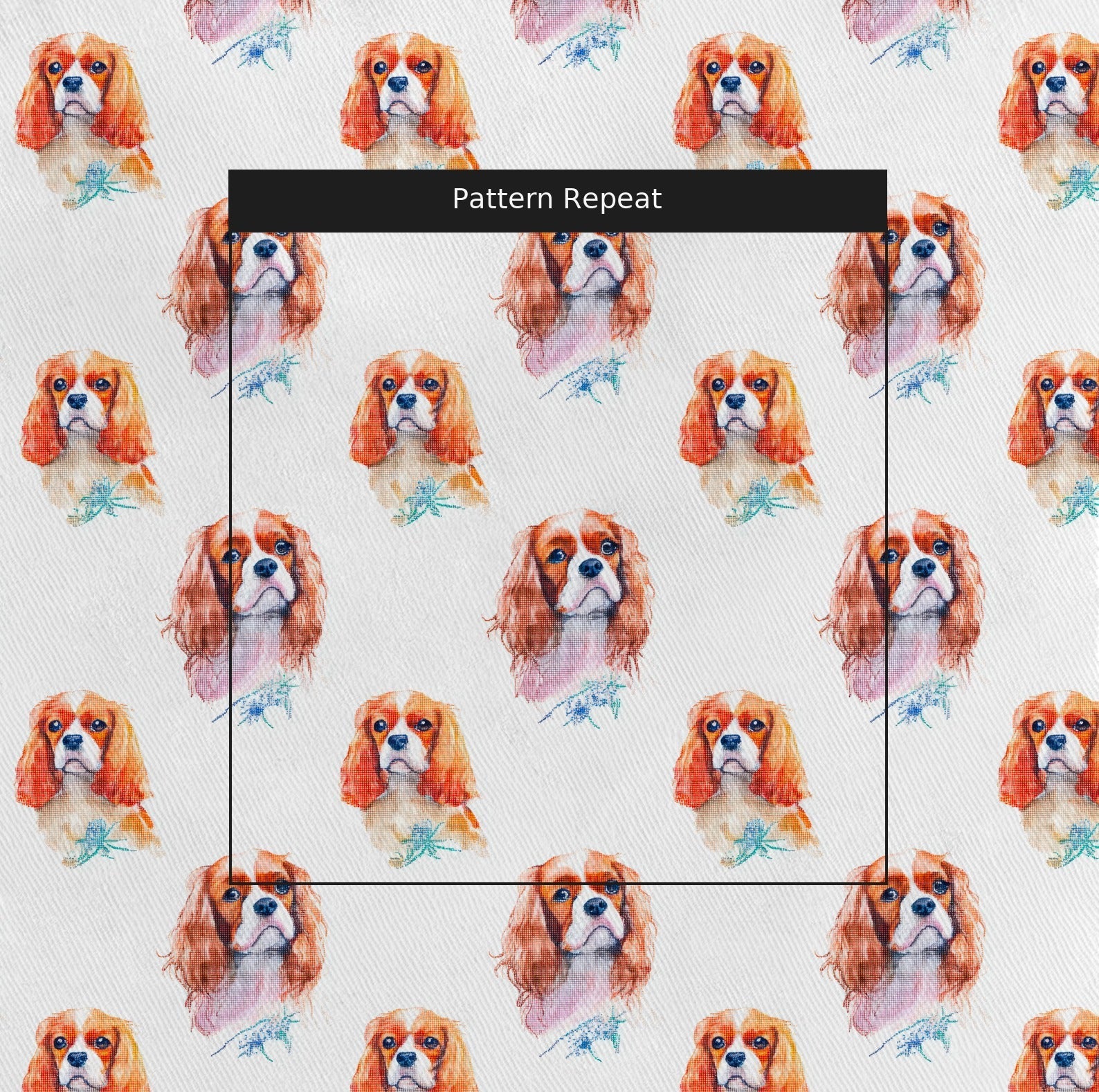 Cross-Stitched King Charles Spaniel - Fabric - Linen Rowe