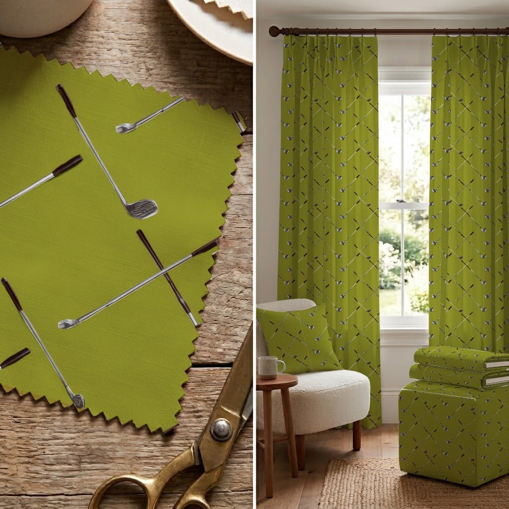 Crossed Clubs on Green - Fabric - Linen Rowe