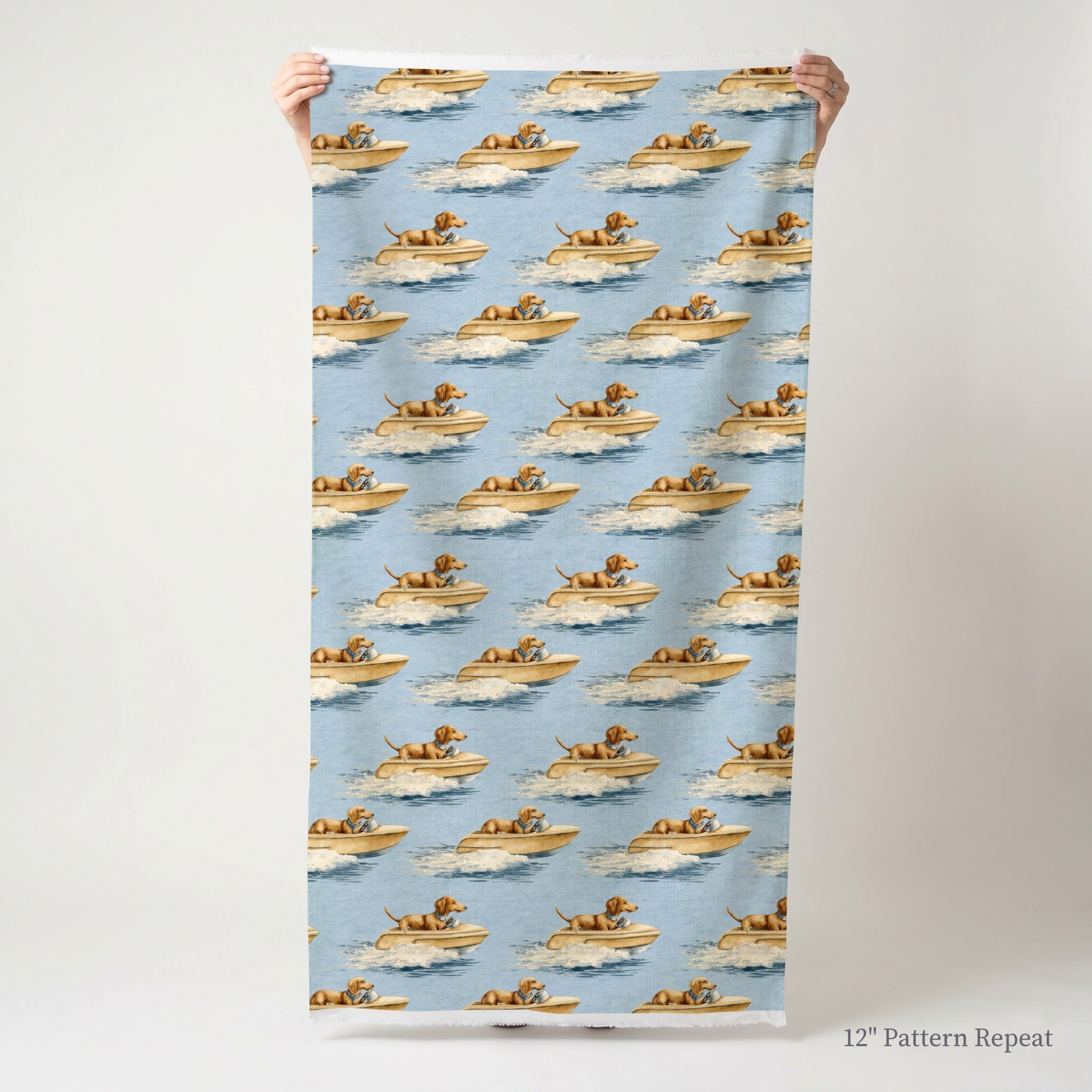Dachshund Boat Day - Fabric - Linen Rowe